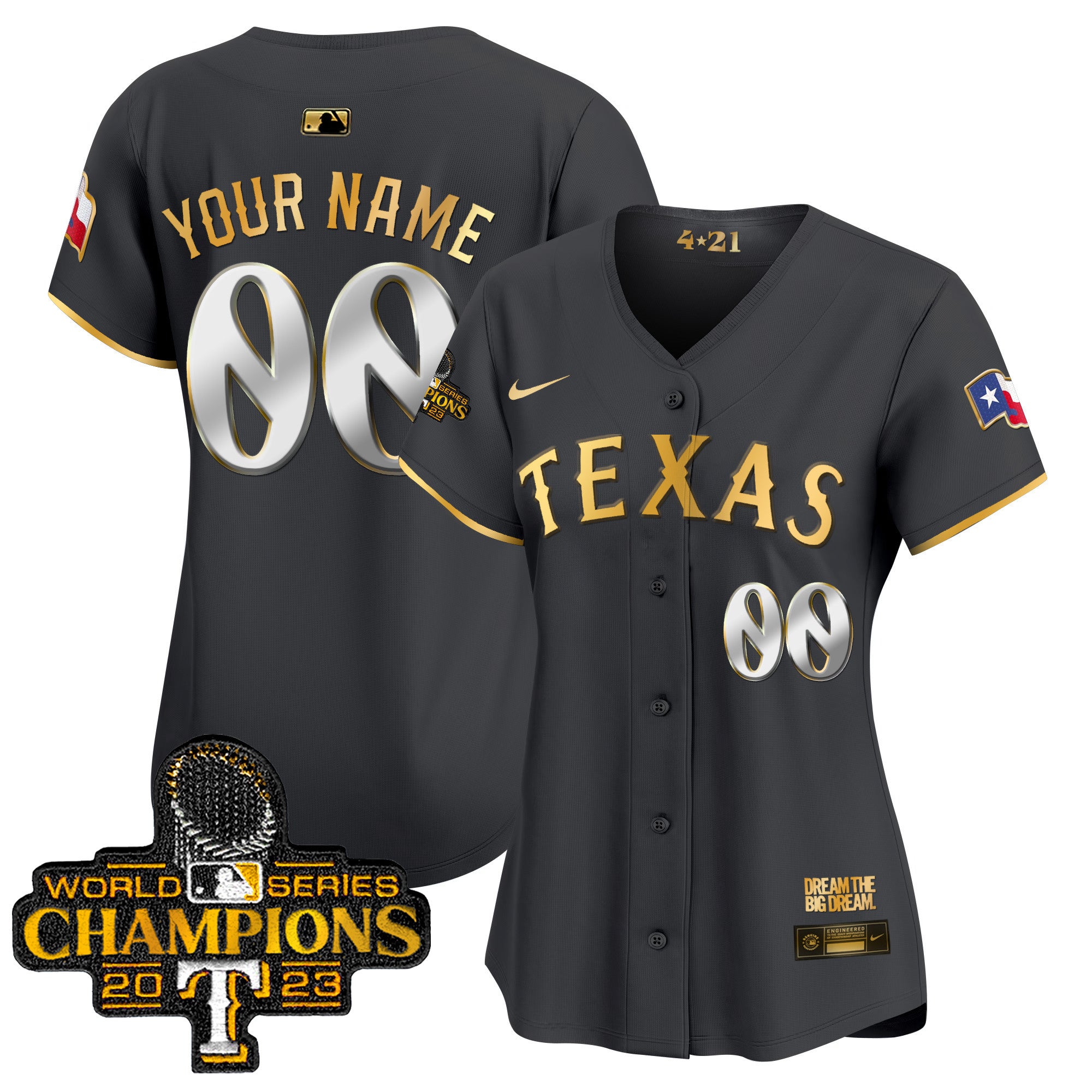 Texas Rangers 2023 World Series Champions City Connect Vapor Premier Limited Custom Jersey - All Stitched - Women, Black Gold