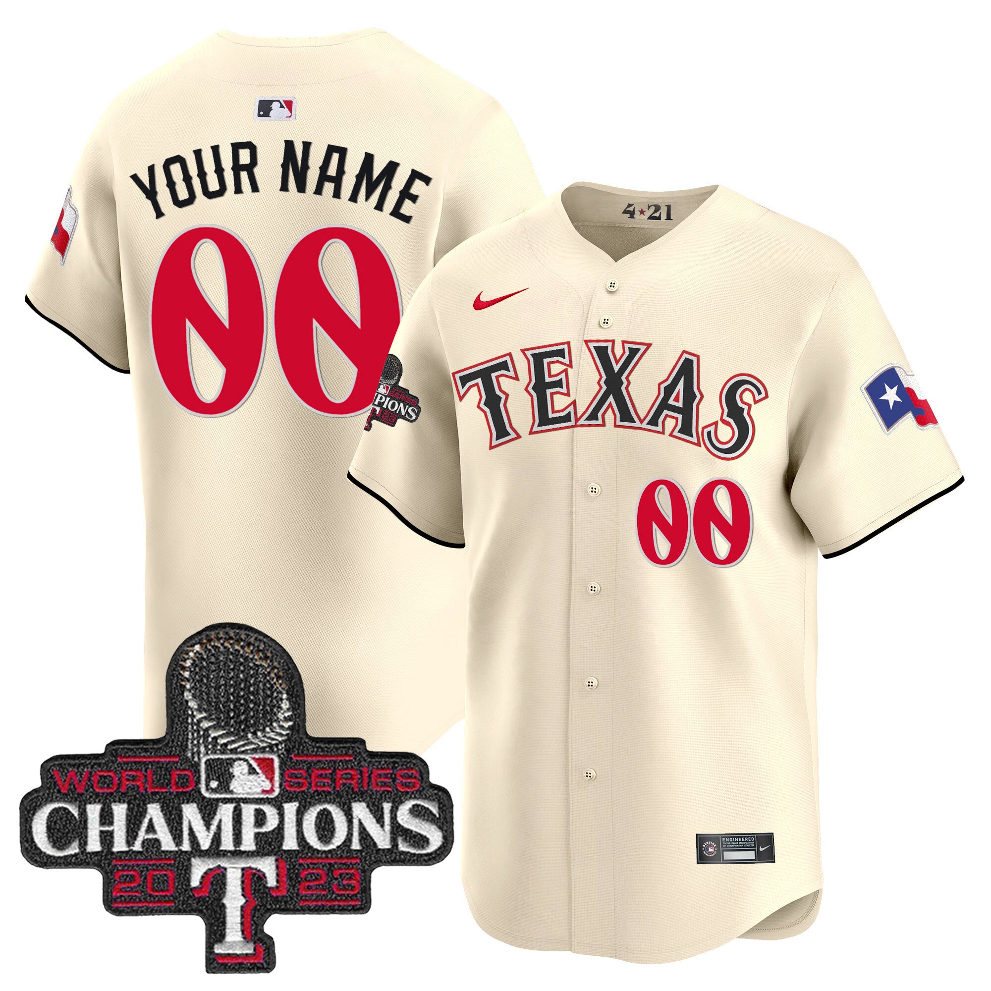 Texas Rangers 2023 World Series Champions City Connect Vapor Premier Limited Custom Jersey - All Stitched - Men, Cream