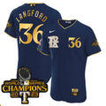 Texas Rangers 2023 World Series Champions Rangers Gold Trim Jersey - All Stitched - Men, Langford-Dark Navy