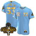 Texas Rangers 2023 World Series Champions Rangers Gold Trim Jersey - All Stitched - Men, Garcia-Powder Blue