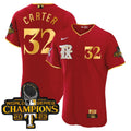 Texas Rangers 2023 World Series Champions Rangers Gold Trim Jersey - All Stitched - Men, Carter-Red