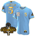 Texas Rangers 2023 World Series Champions Rangers Gold Trim Jersey - All Stitched - Men, Seager-Powder Blue