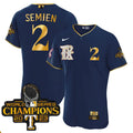 Texas Rangers 2023 World Series Champions Rangers Gold Trim Jersey - All Stitched - Men, Semien-Dark Navy