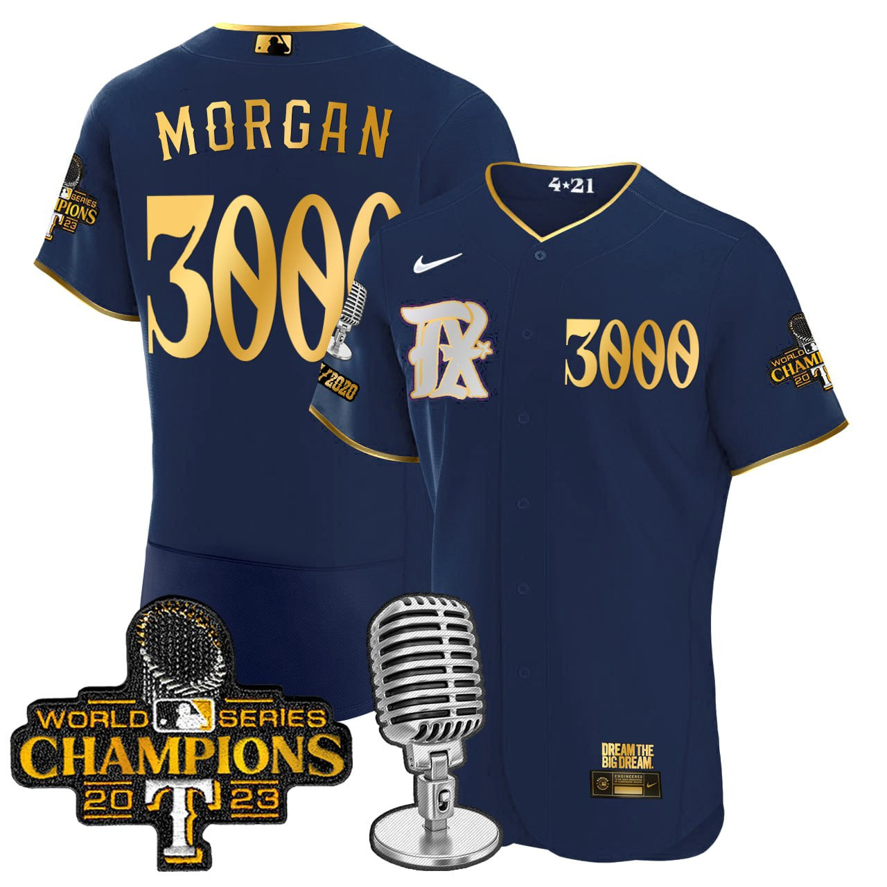 Texas Rangers 2023 World Series Champions Rangers Gold Trim Jersey - All Stitched - Youth, Morgan Micro 9/26/2020-Dark Navy