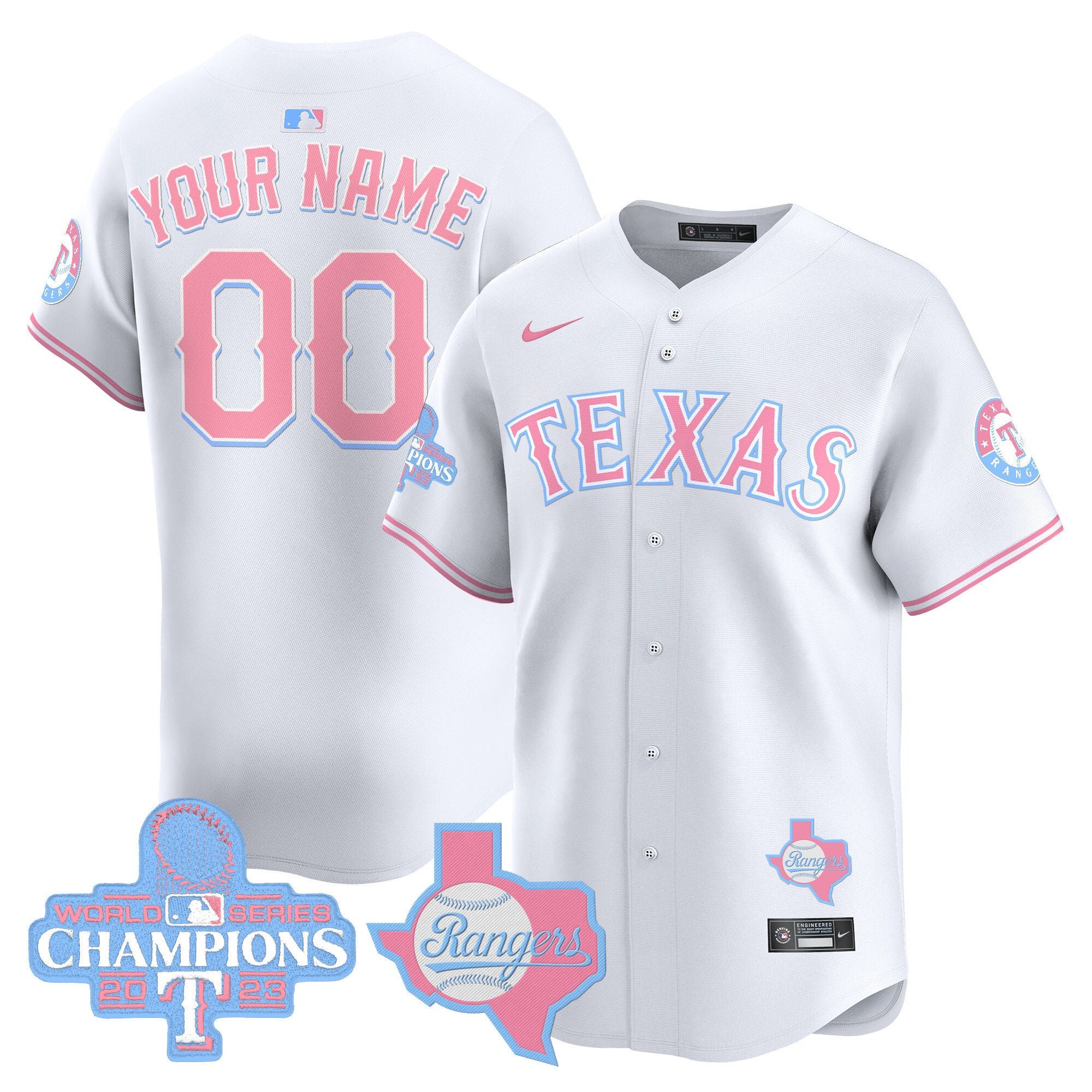 Texas Rangers Bubblegum Pink Vapor Premier Limited Custom Jersey - All Stitched - Youth, White