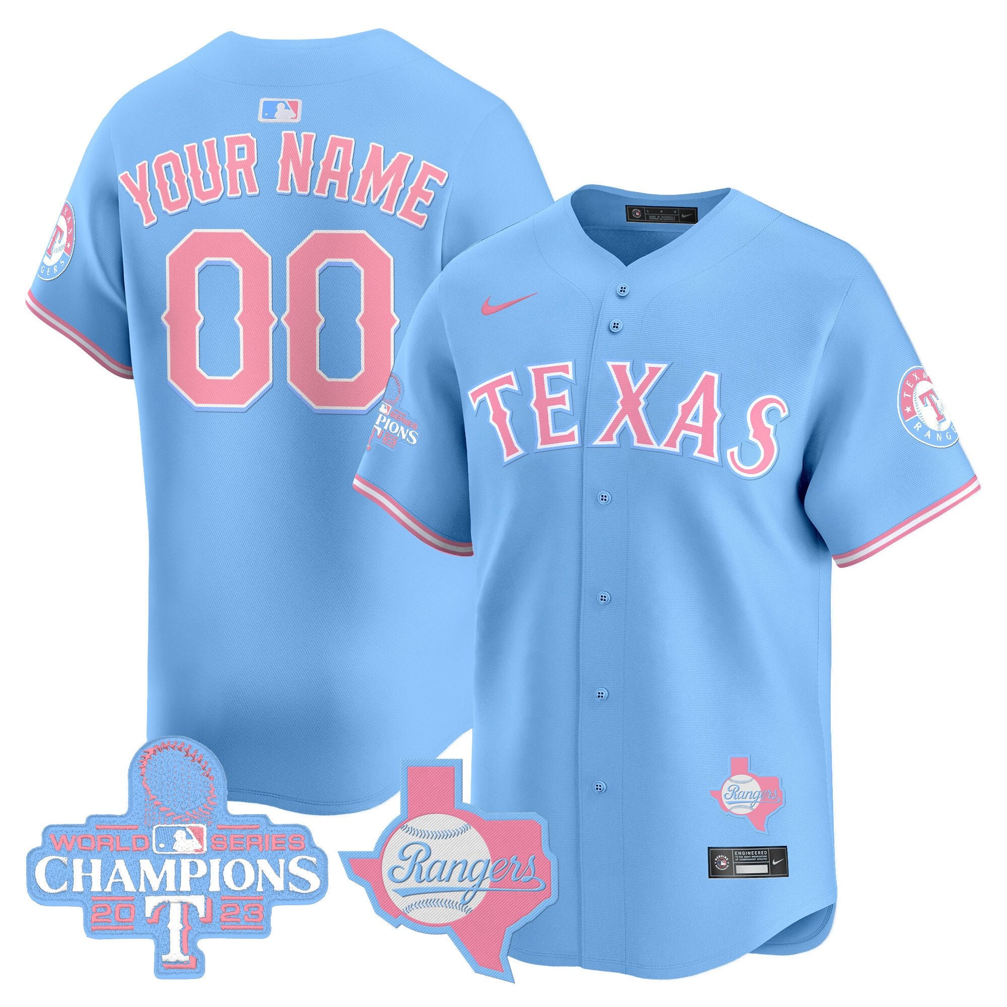 Texas Rangers Bubblegum Pink Vapor Premier Limited Custom Jersey - All Stitched - Men, Light Blue
