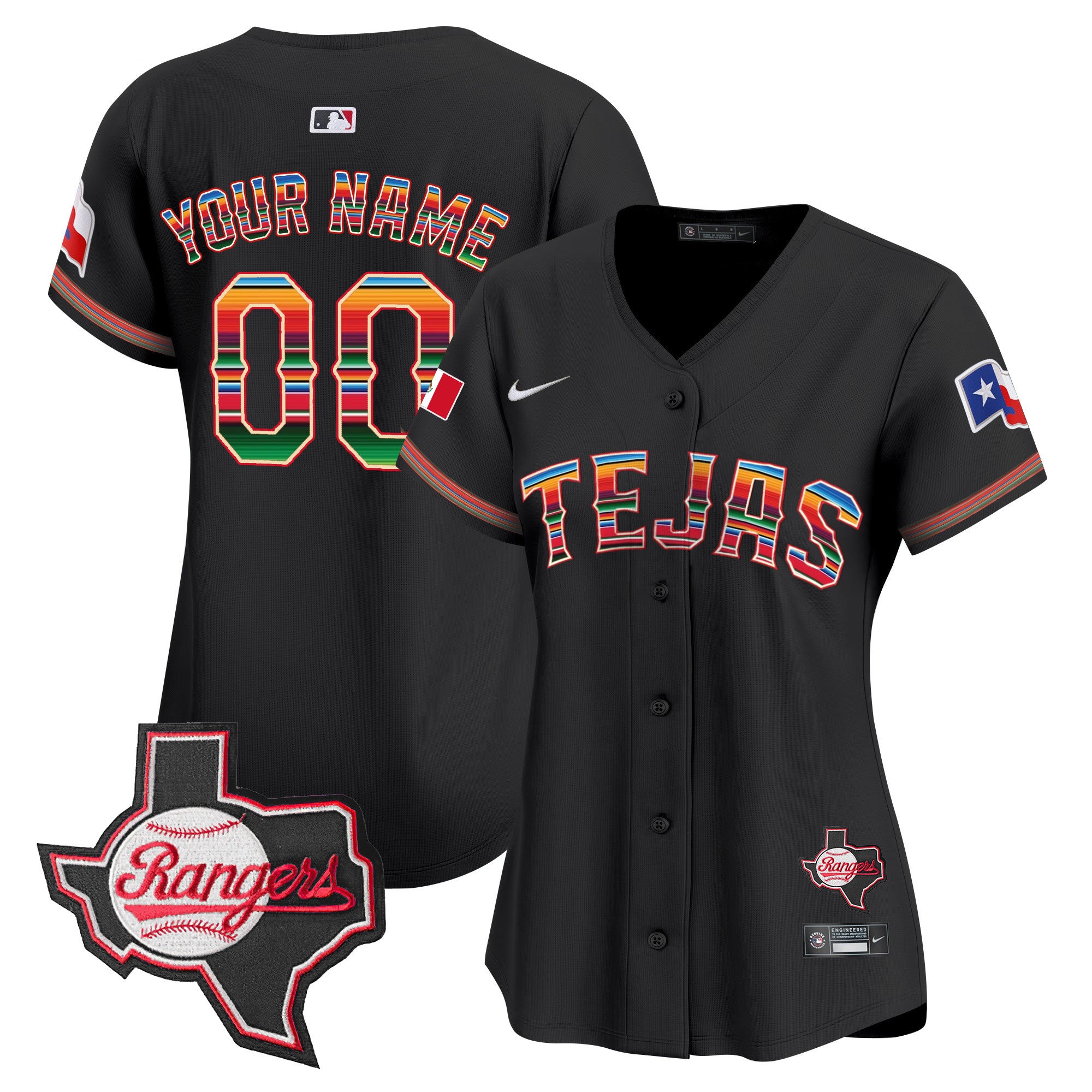 Texas Rangers Mexico Texas Patch Vapor Premier Limited Custom Jersey - All Stitched - Women, Black