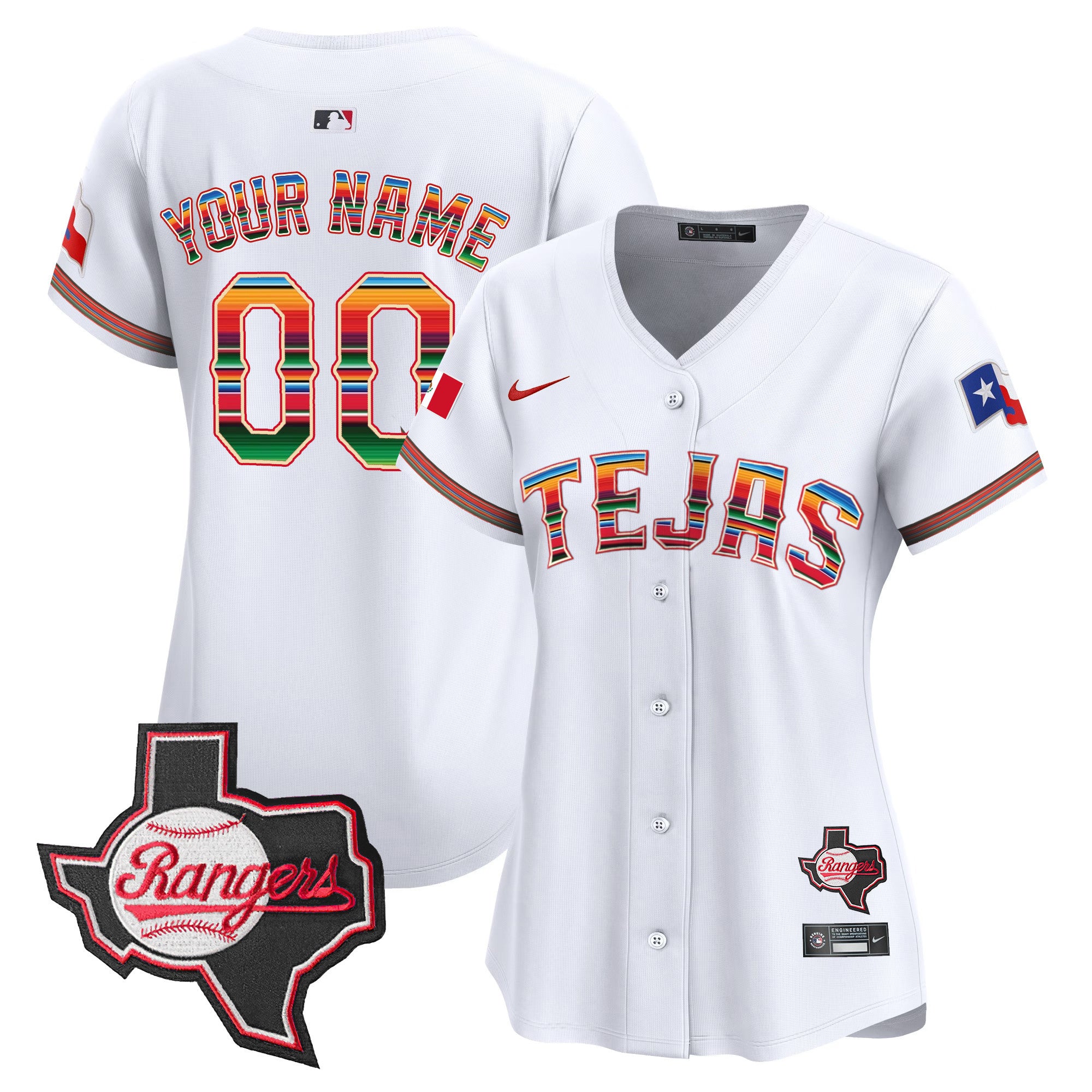 Texas Rangers Mexico Texas Patch Vapor Premier Limited Custom Jersey - All Stitched - Women, White