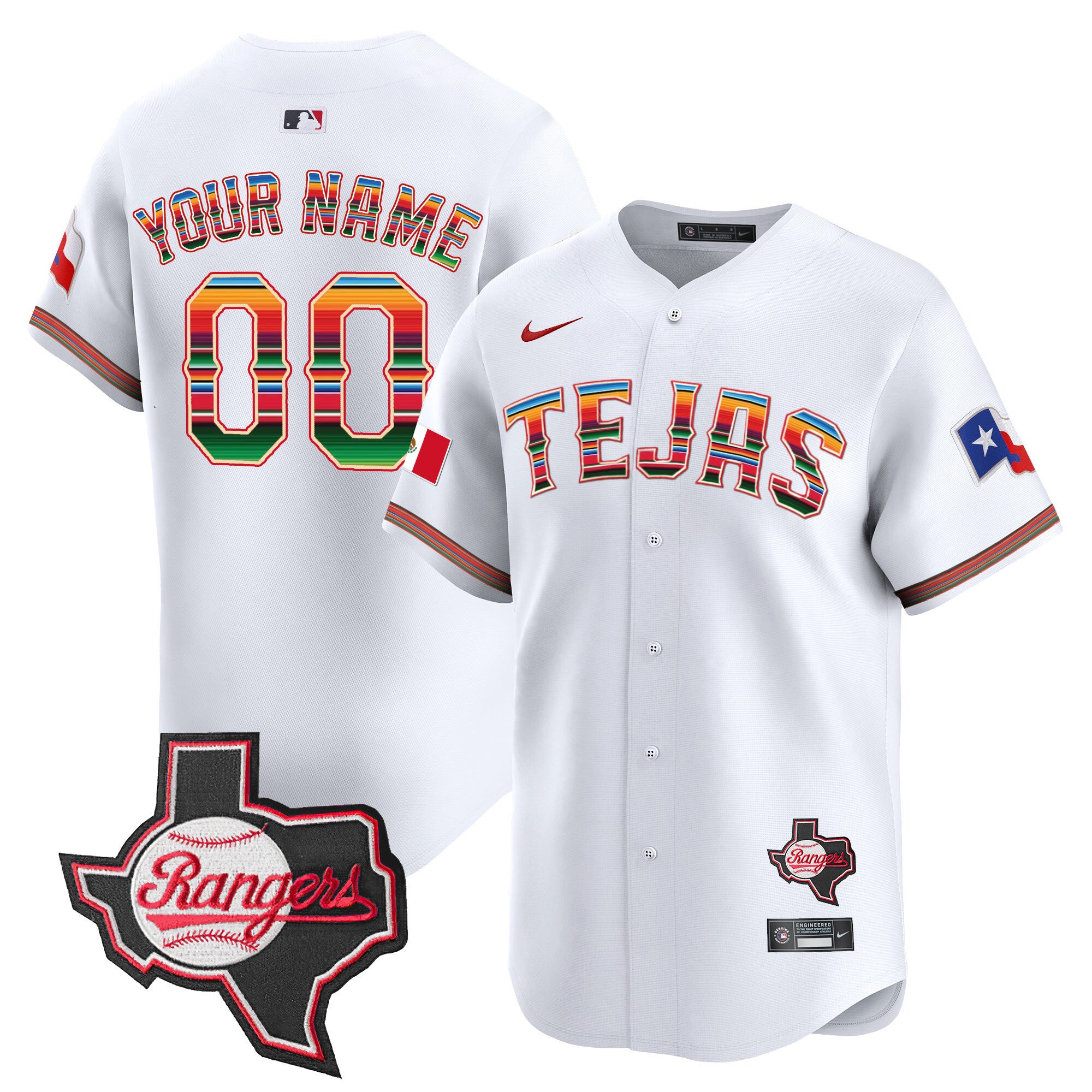 Texas Rangers Mexico Texas Patch Vapor Premier Limited Custom Jersey - All Stitched - Men, White