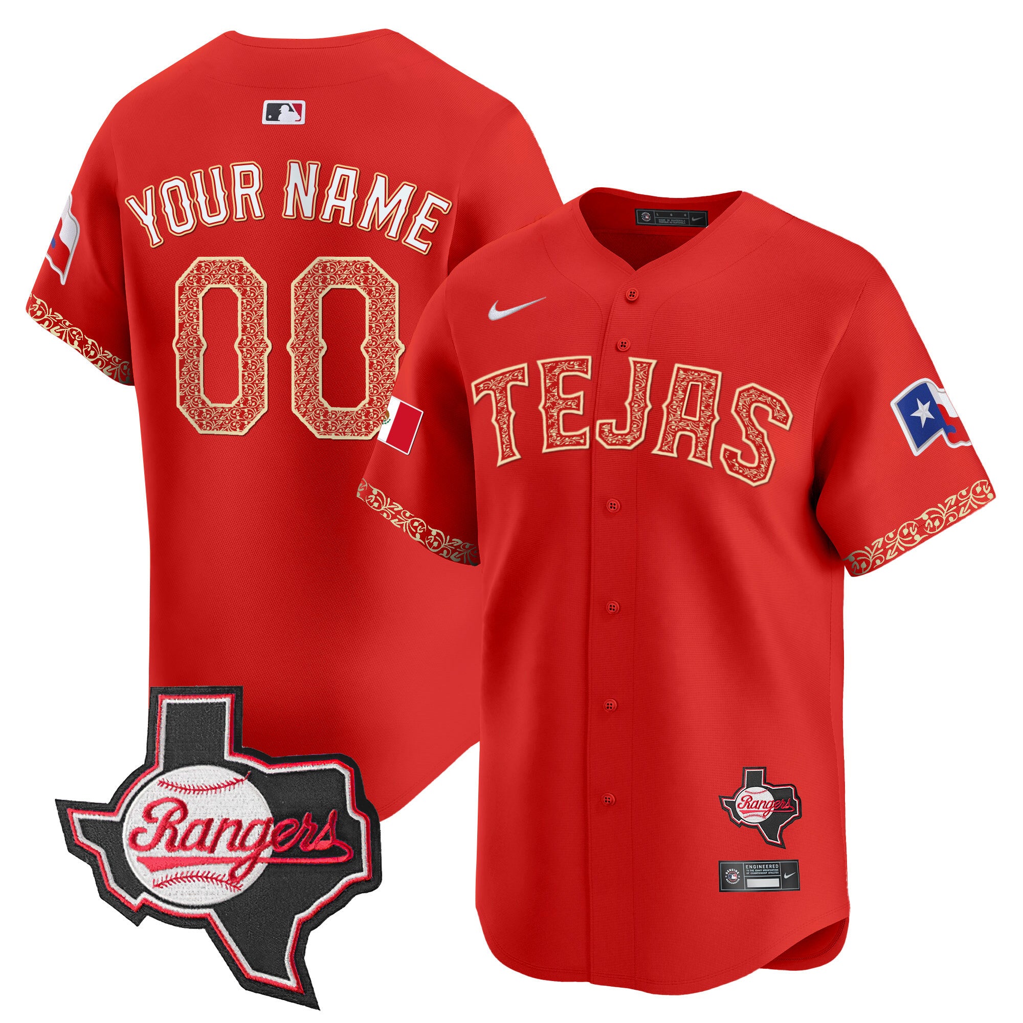 Texas Rangers Mexico Texas Patch Vapor Premier Limited Custom Jersey - All Stitched - Men, Red