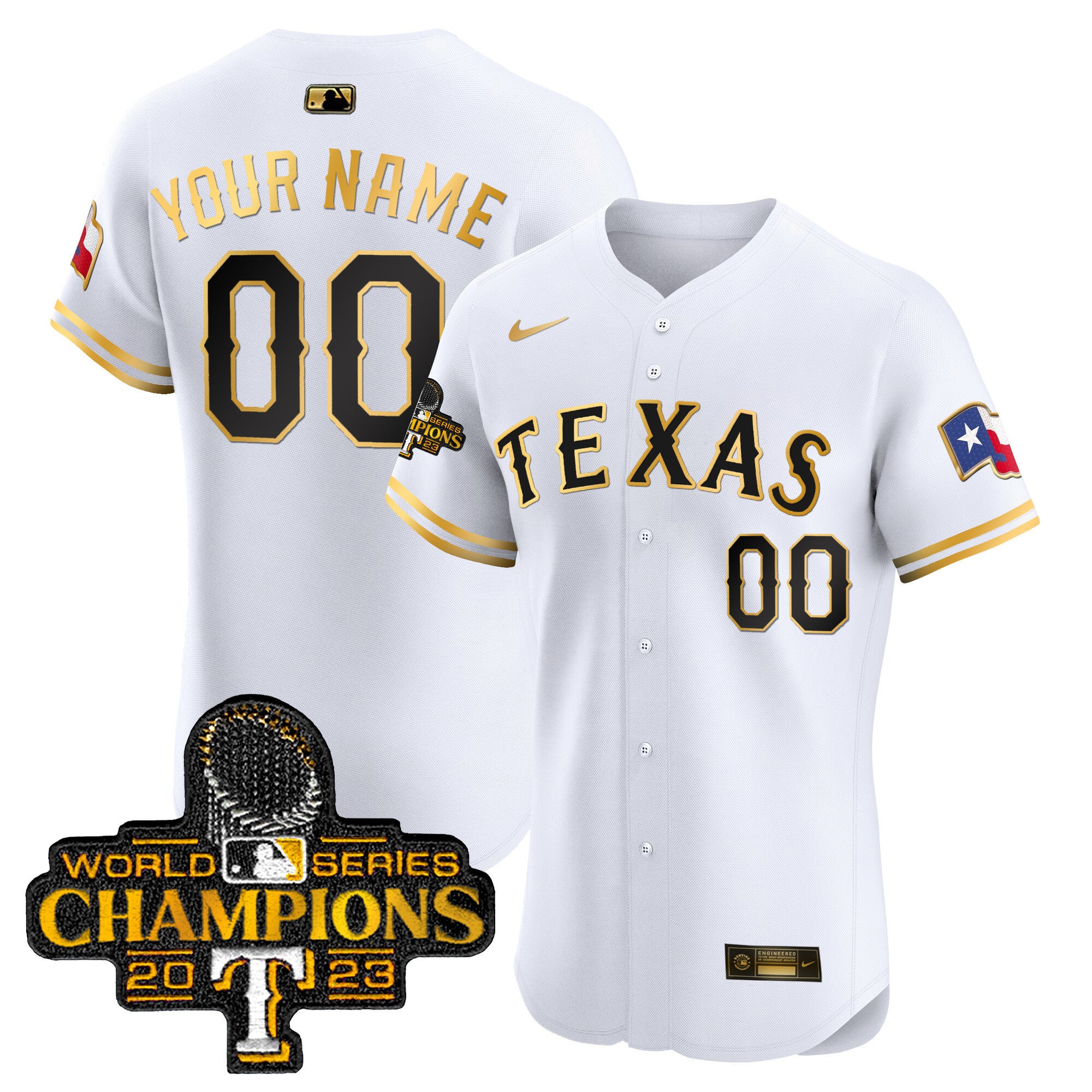 Texas Rangers World Series Champions Vapor Premier Elite Custom Jersey - All Stitched - Men, White Gold