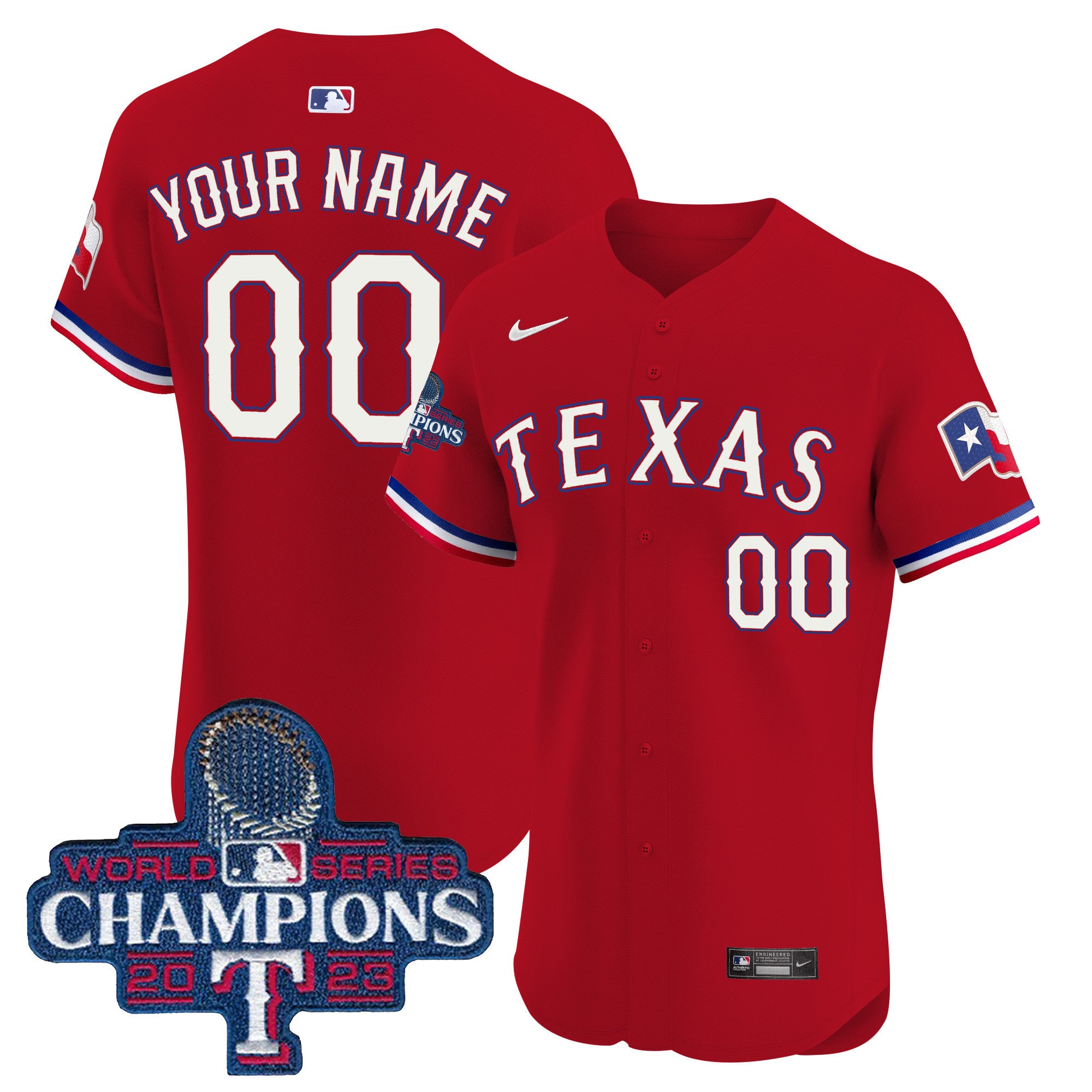 Texas Rangers World Series Champions Vapor Premier Elite Custom Jersey - All Stitched - Men, Red