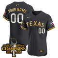 Texas Rangers World Series Champions Vapor Premier Elite Custom Jersey - All Stitched - Men, Black Gold