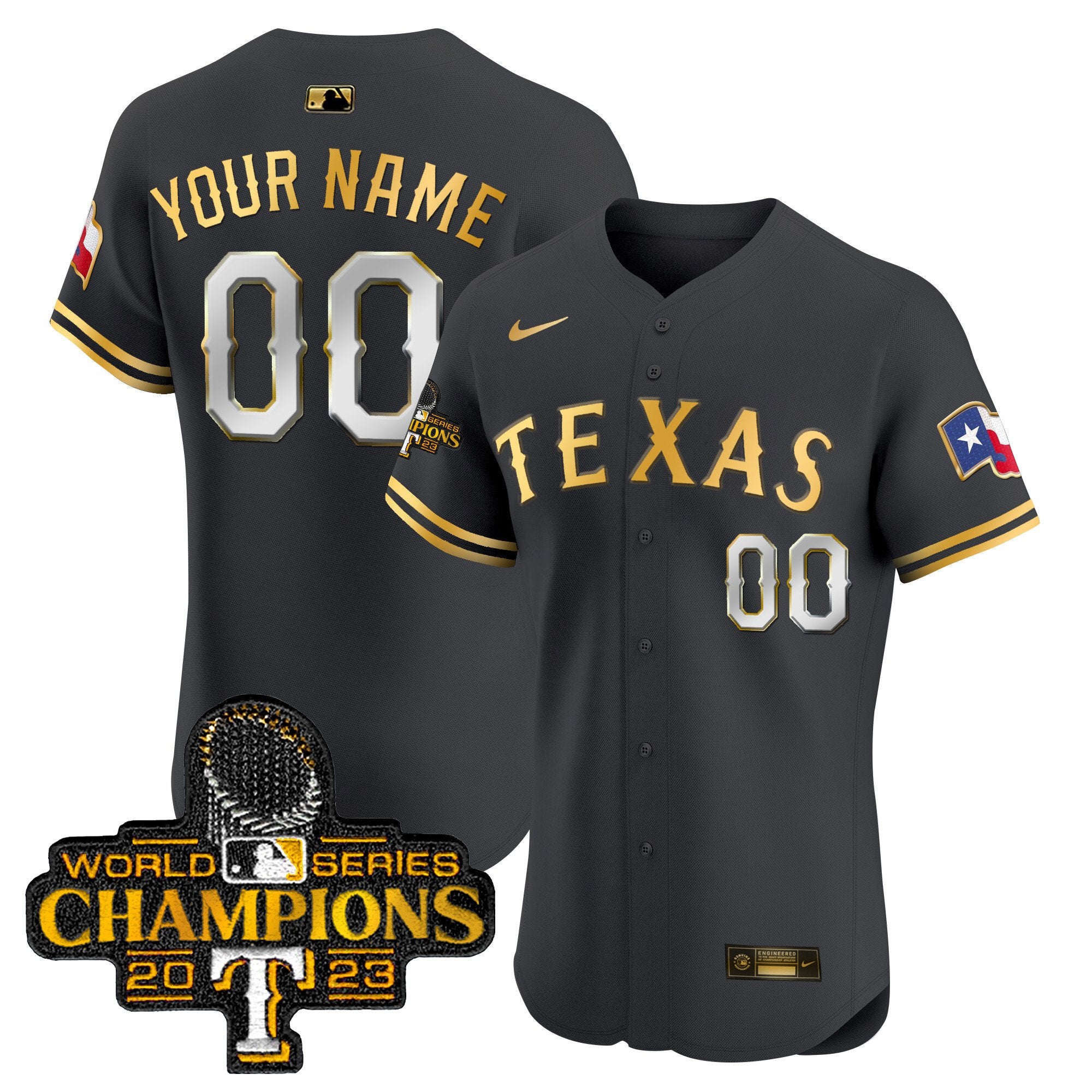 Texas Rangers World Series Champions Vapor Premier Elite Custom Jersey - All Stitched - Men, Black Gold