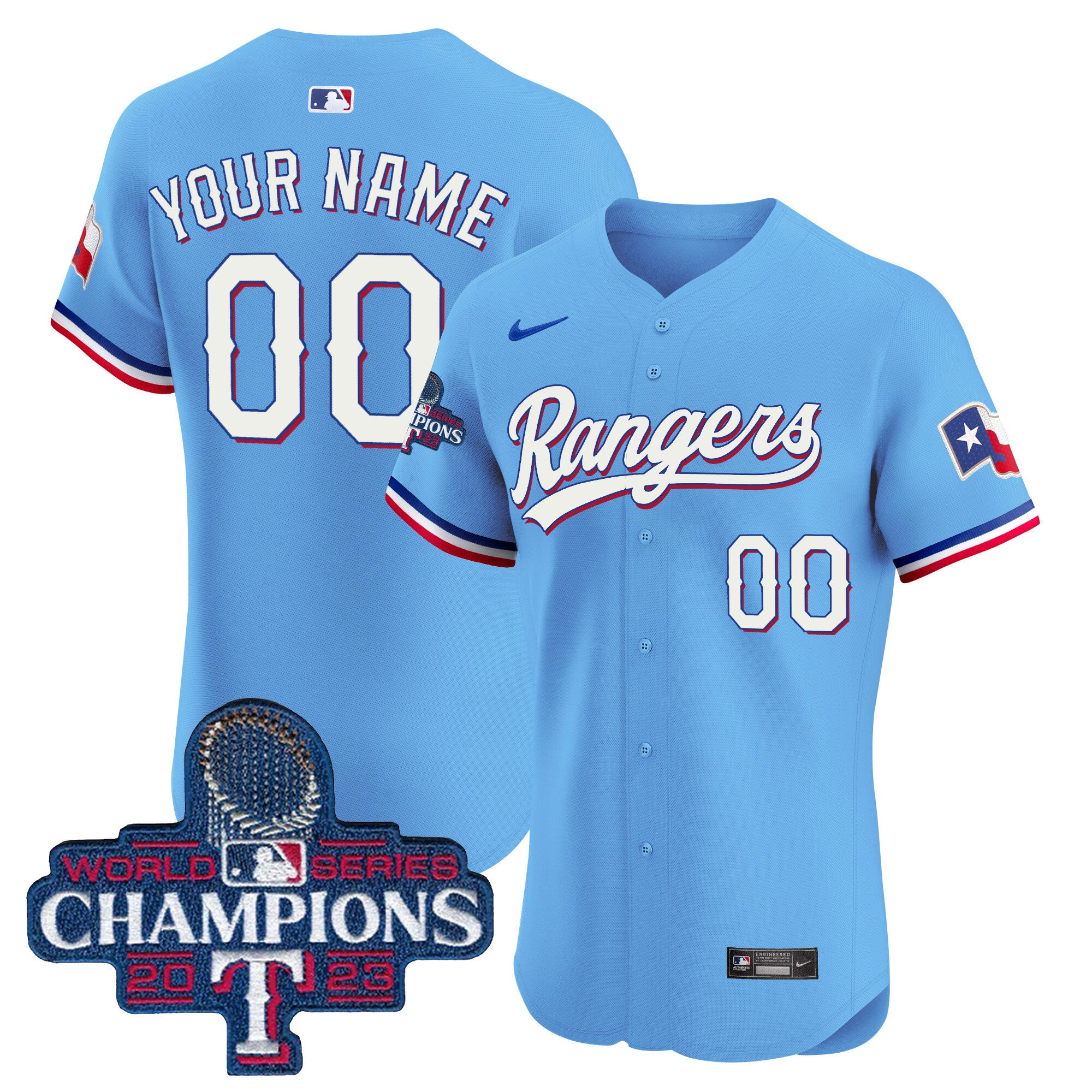 Texas Rangers World Series Champions Vapor Premier Elite Custom Jersey - All Stitched - Youth, Blue
