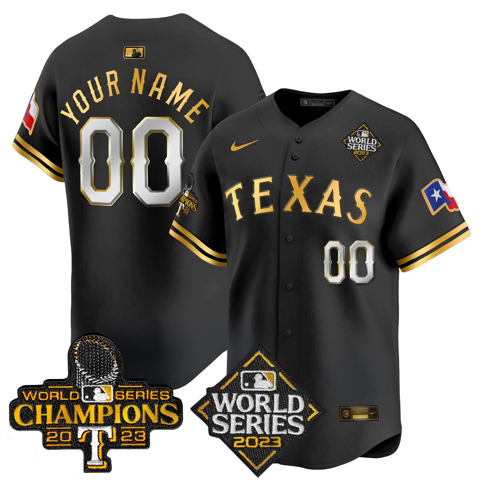 Texas Rangers World Series Champions Vapor Premier Limited Custom Jersey V4 - All Stitched - Men, Black Gold