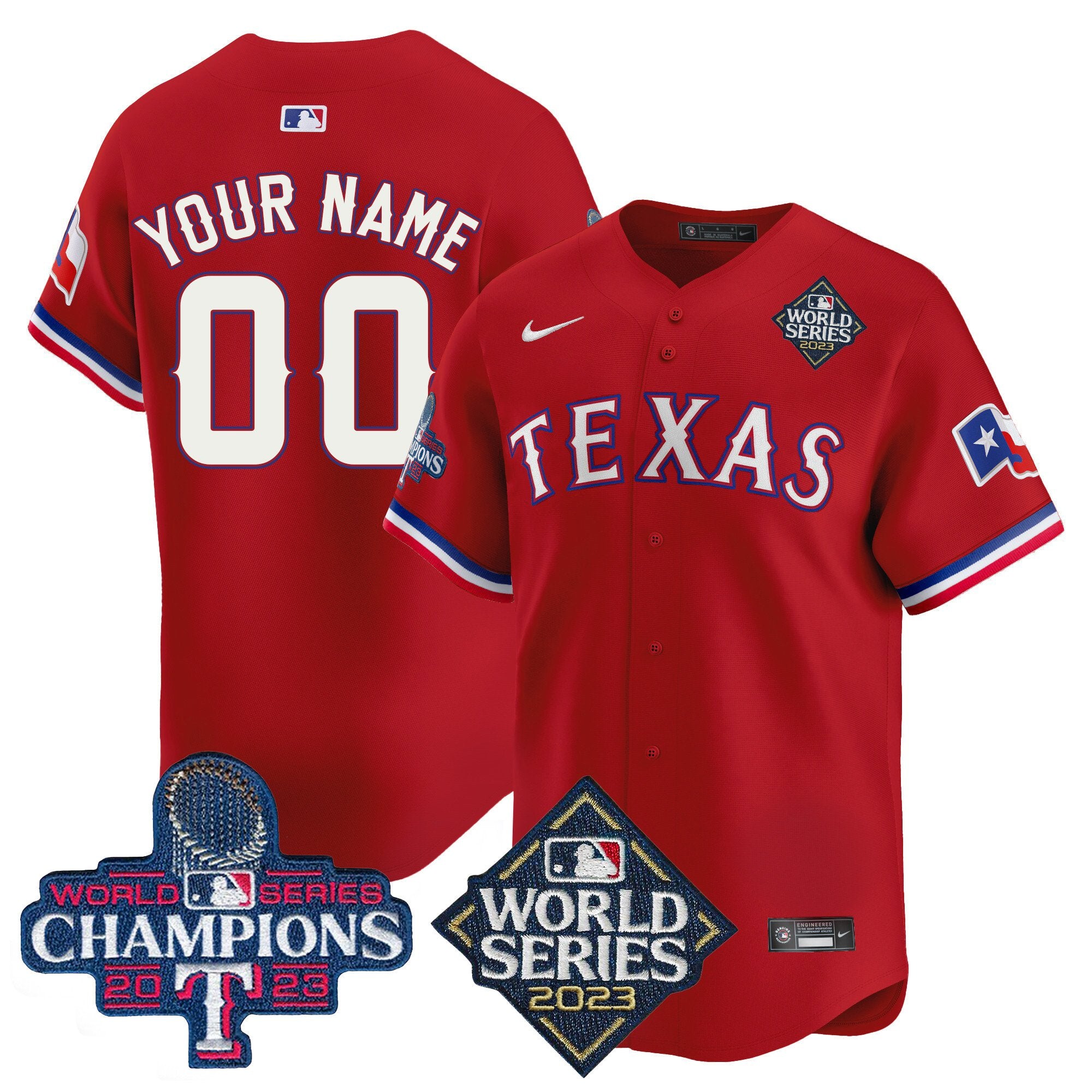 Texas Rangers World Series Champions Vapor Premier Limited Custom Jersey V4 - All Stitched - Men, Red