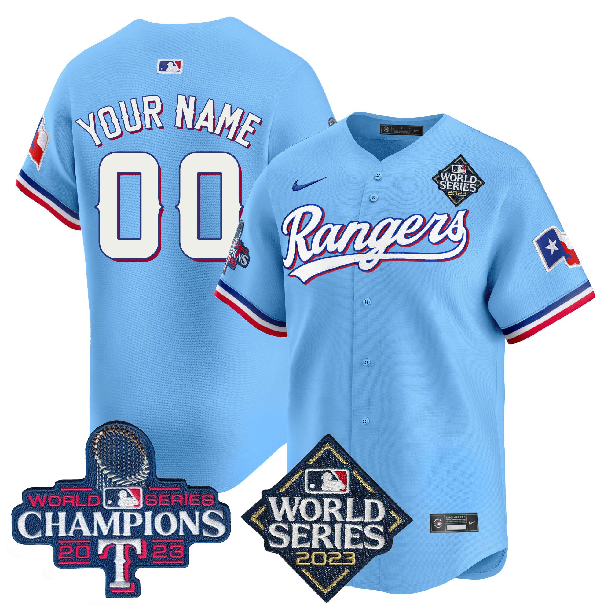 Texas Rangers World Series Champions Vapor Premier Limited Custom Jersey V4 - All Stitched - Youth, Blue