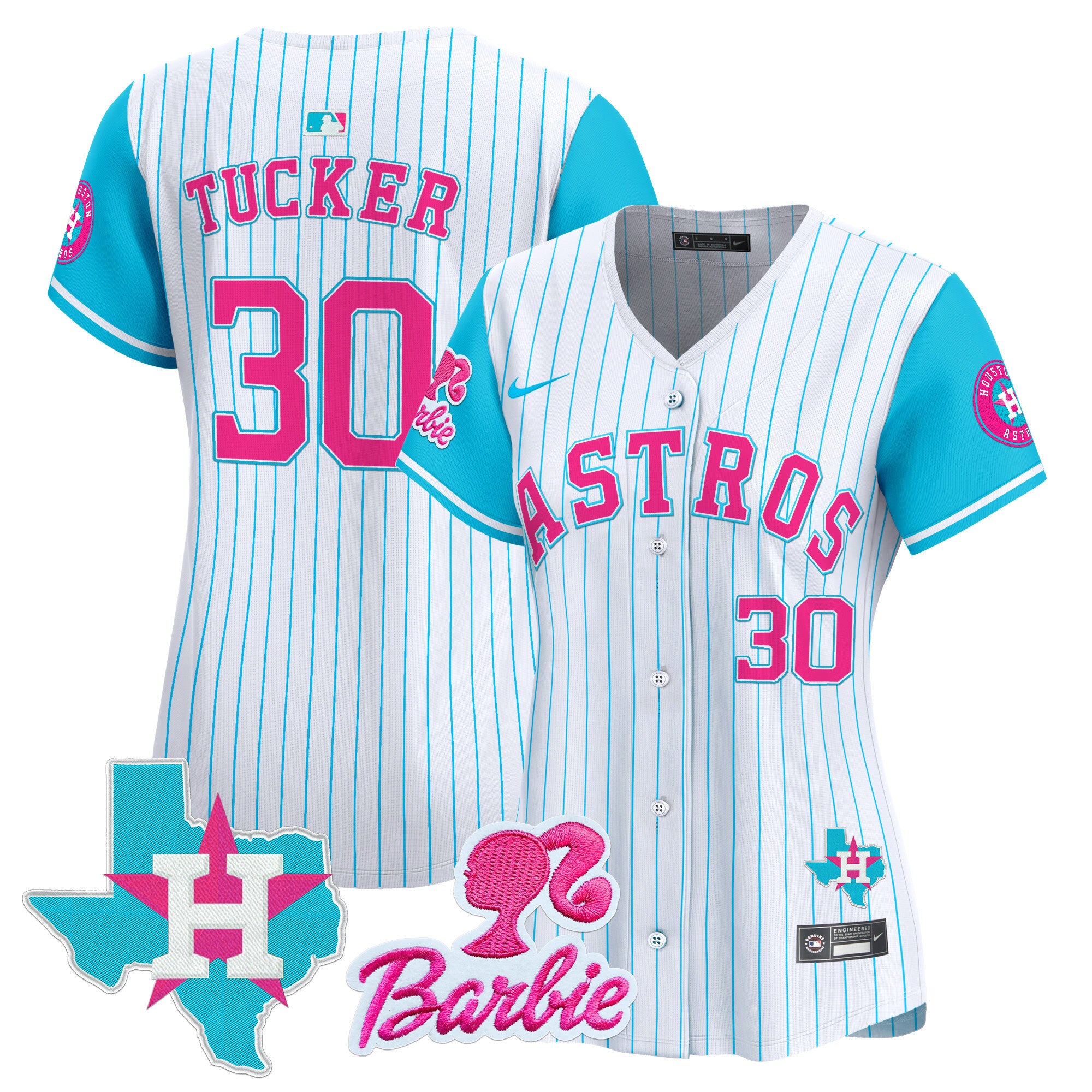 Women's Astros Barbie Patch Vapor Premier Limited Jersey - All Stitched - Pinstripe, Kyle Tucker