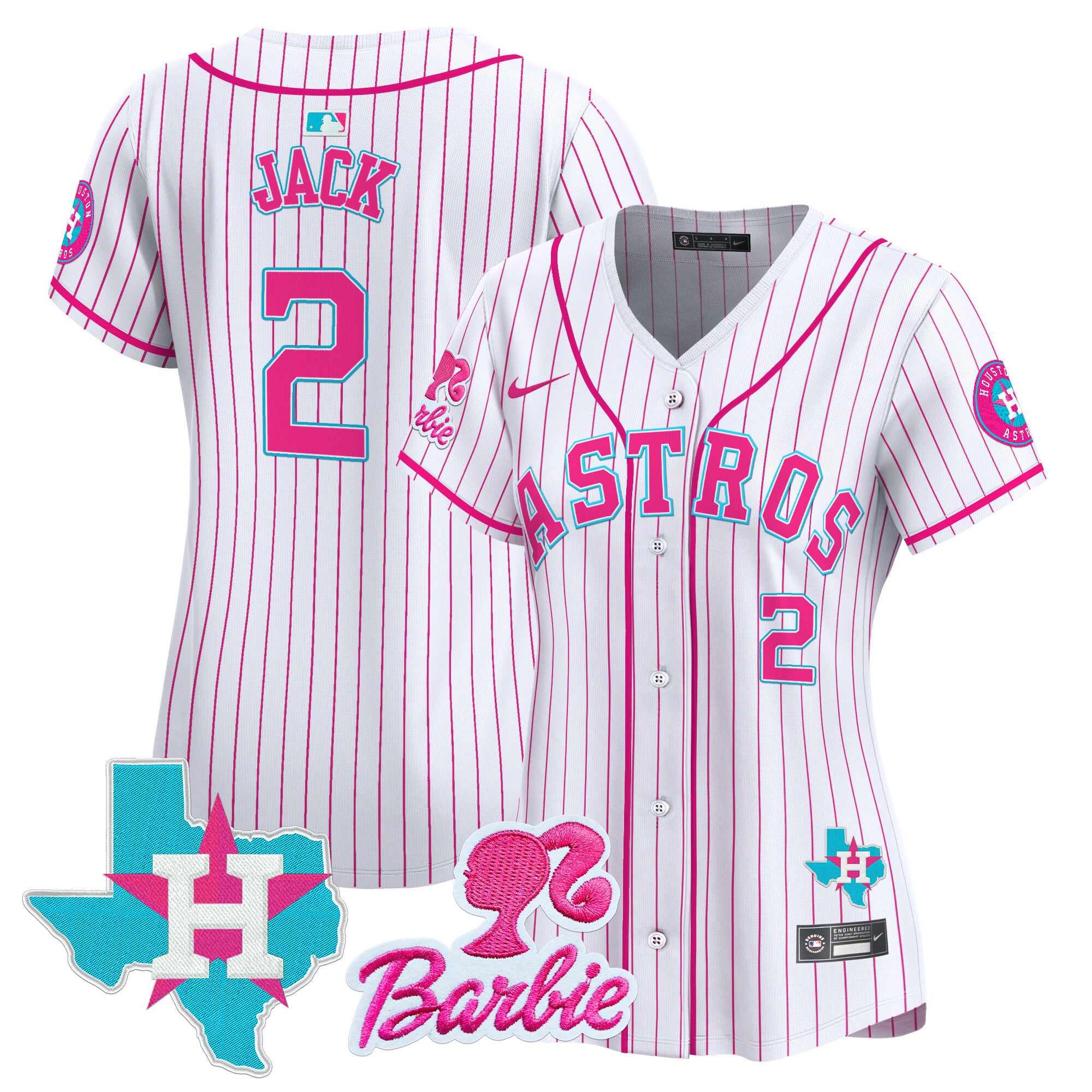 Women's Astros Barbie Patch Vapor Premier Limited Jersey - All Stitched - Pink Stripe, Travis Scott