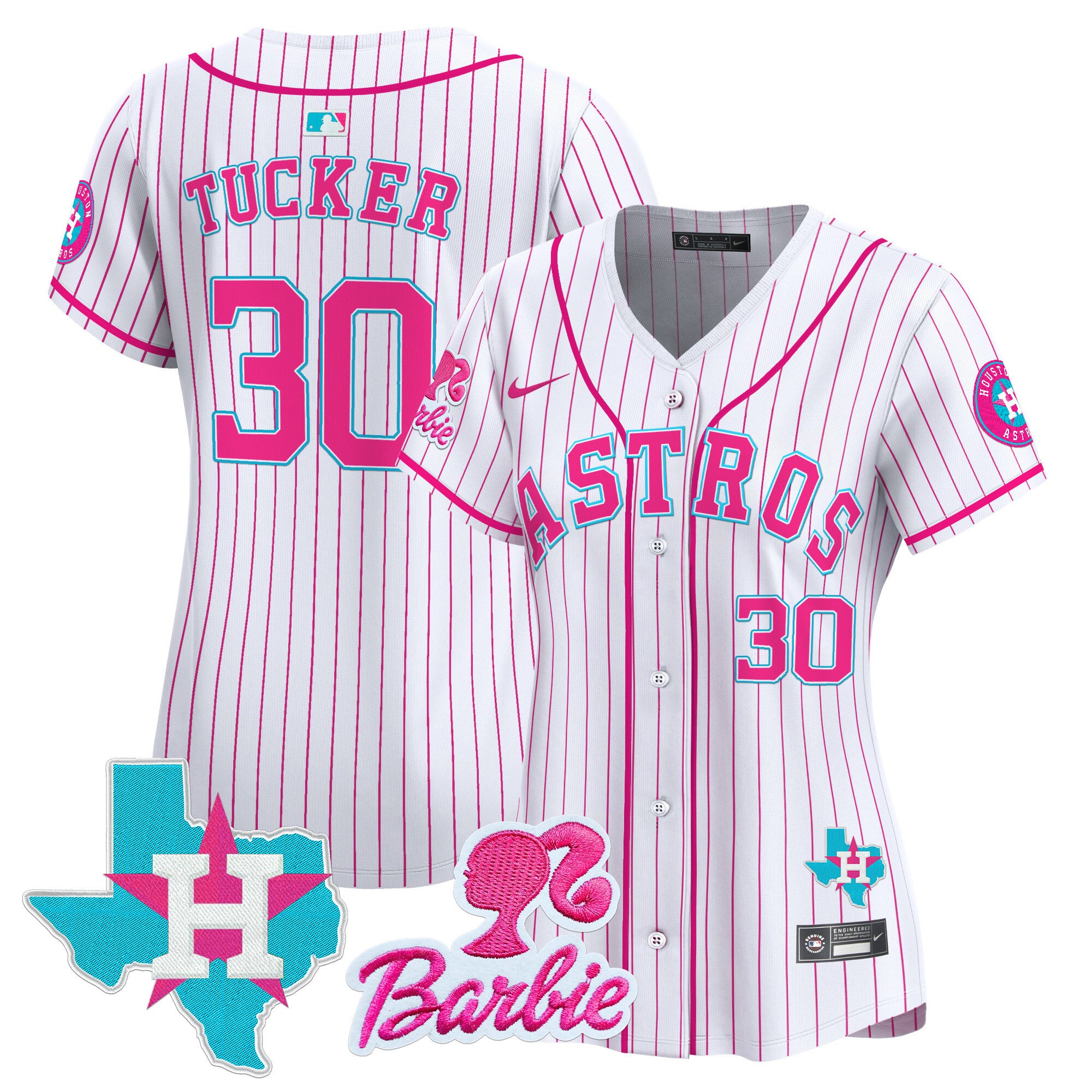 Women's Astros Barbie Patch Vapor Premier Limited Jersey - All Stitched - Pink Stripe, Kyle Tucker