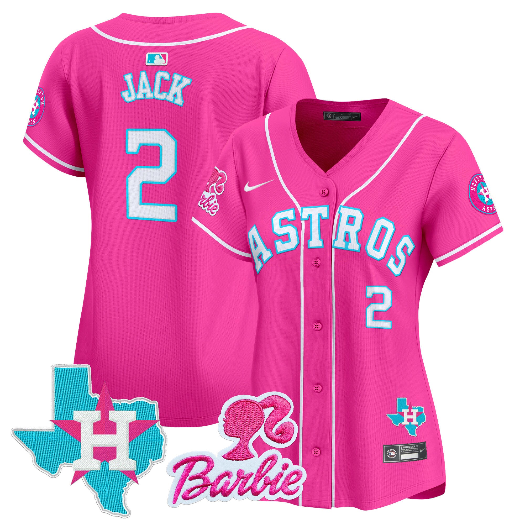 Women's Astros Barbie Patch Vapor Premier Limited Jersey - All Stitched - Pink, Travis Scott