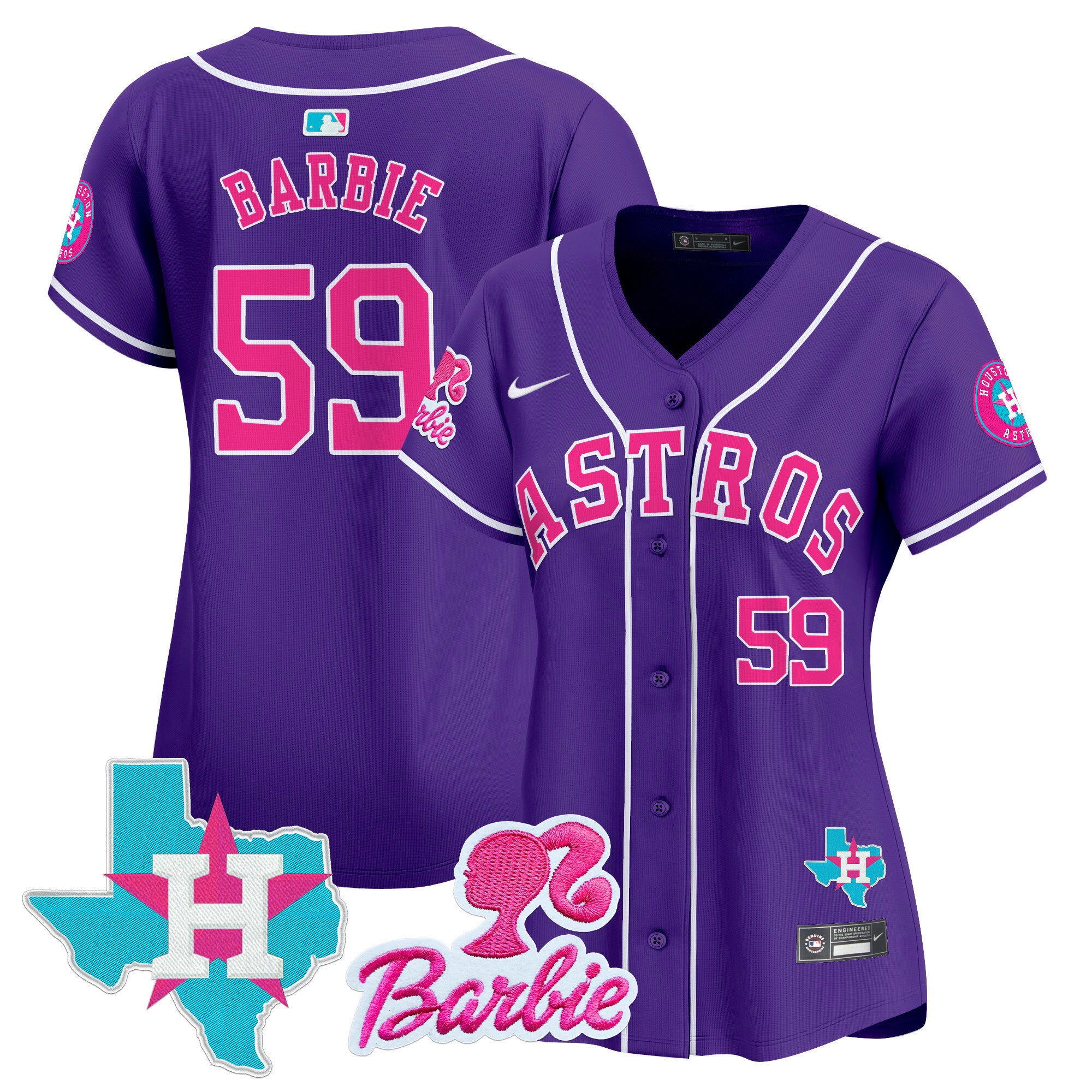 Women's Astros Barbie Patch Vapor Premier Limited Jersey - All Stitched - Purple, Barbie