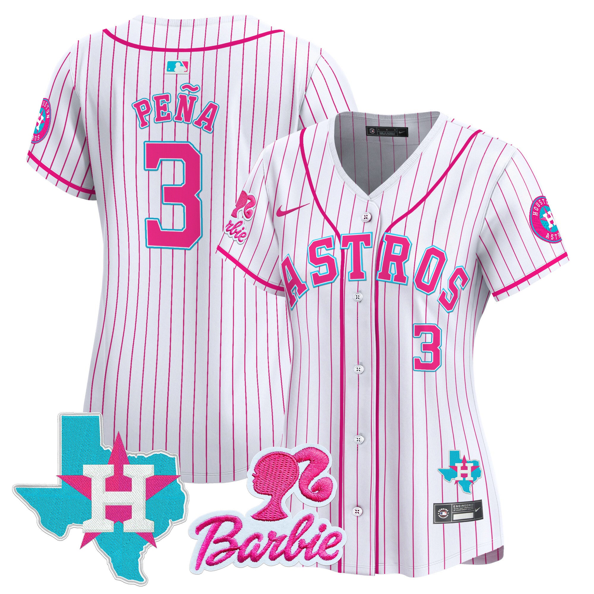 Women's Astros Barbie Patch Vapor Premier Limited Jersey - All Stitched - Pink Stripe, Jeremy Pena