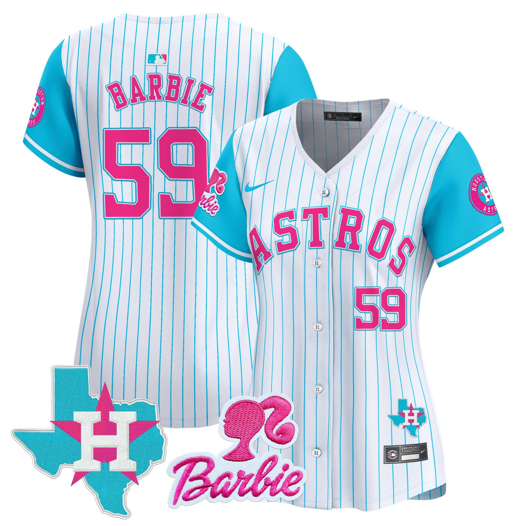 Women's Astros Barbie Patch Vapor Premier Limited Jersey - All Stitched - Pinstripe, Barbie