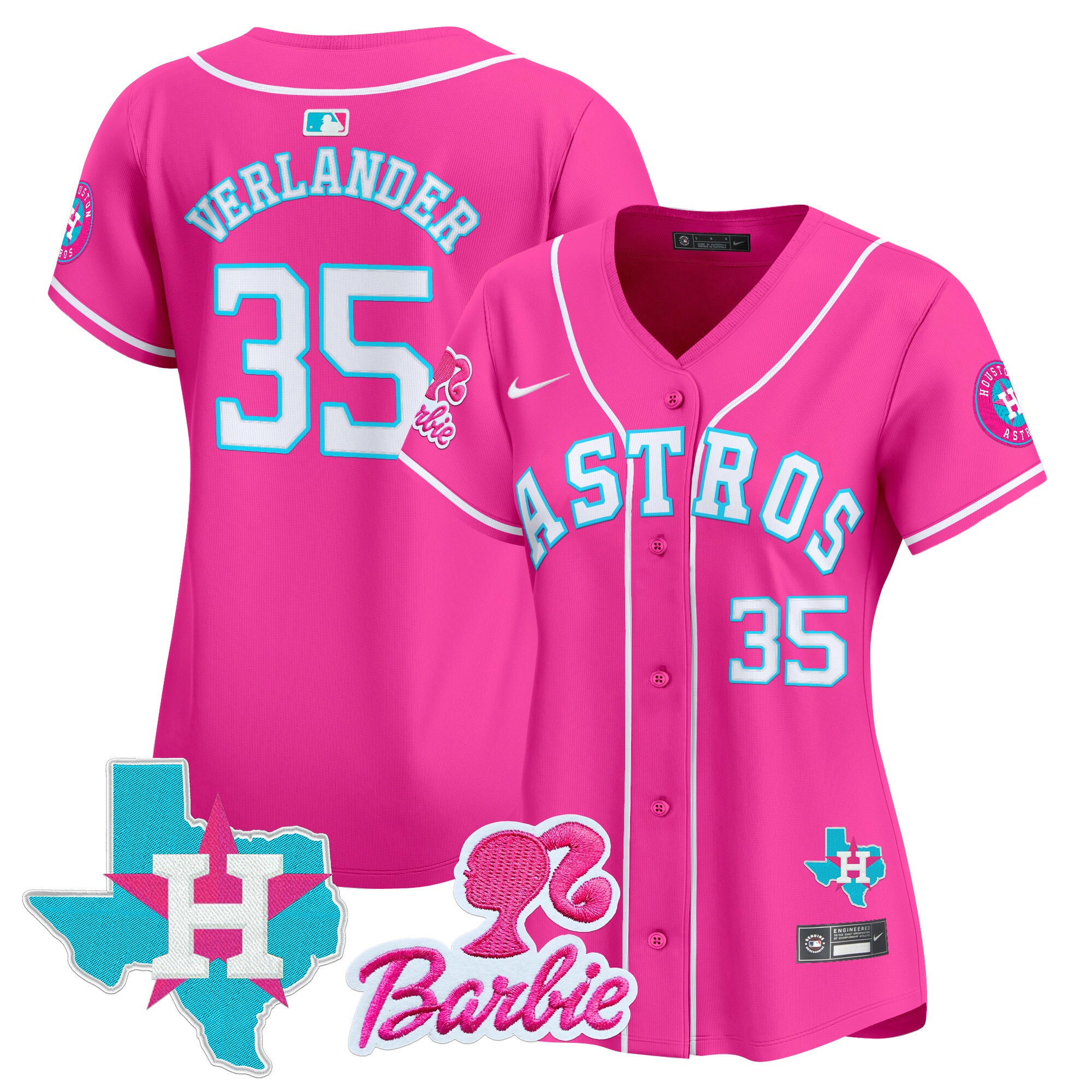 Women's Astros Barbie Patch Vapor Premier Limited Jersey - All Stitched - Pink, Justin Verlander