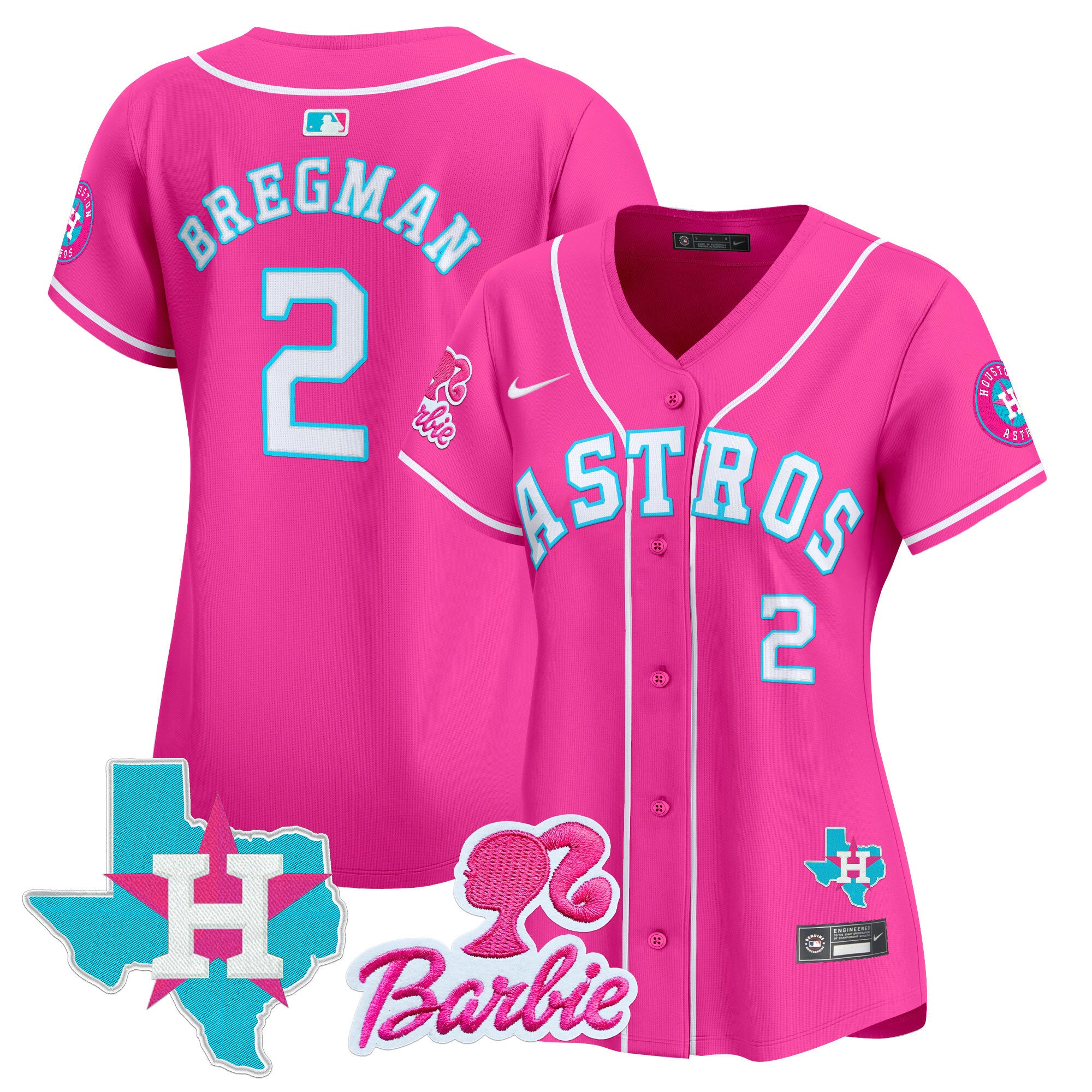 Women's Astros Barbie Patch Vapor Premier Limited Jersey - All Stitched - Pink, Alex Bregman
