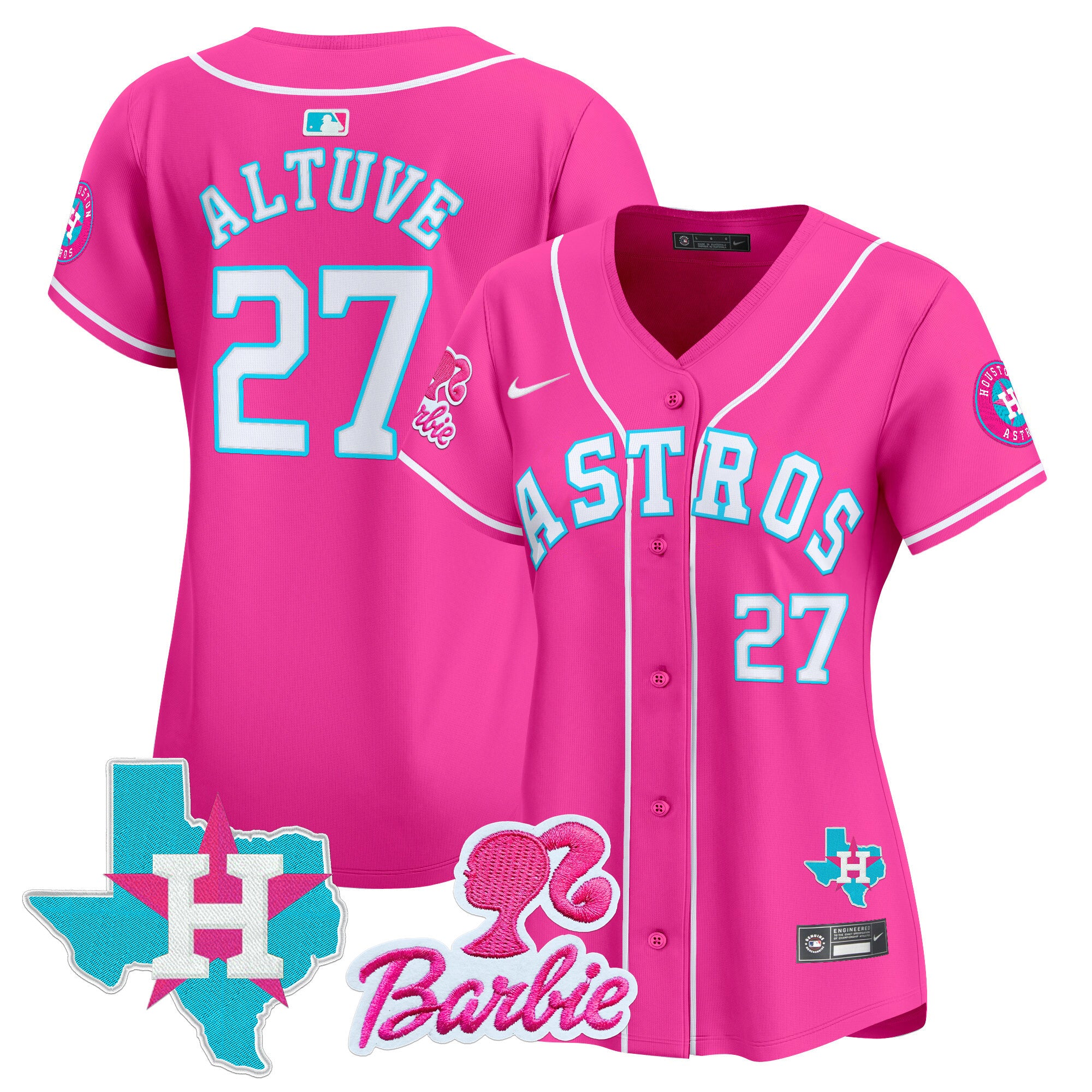 Women's Astros Barbie Patch Vapor Premier Limited Jersey - All Stitched - Pink, José Altuve