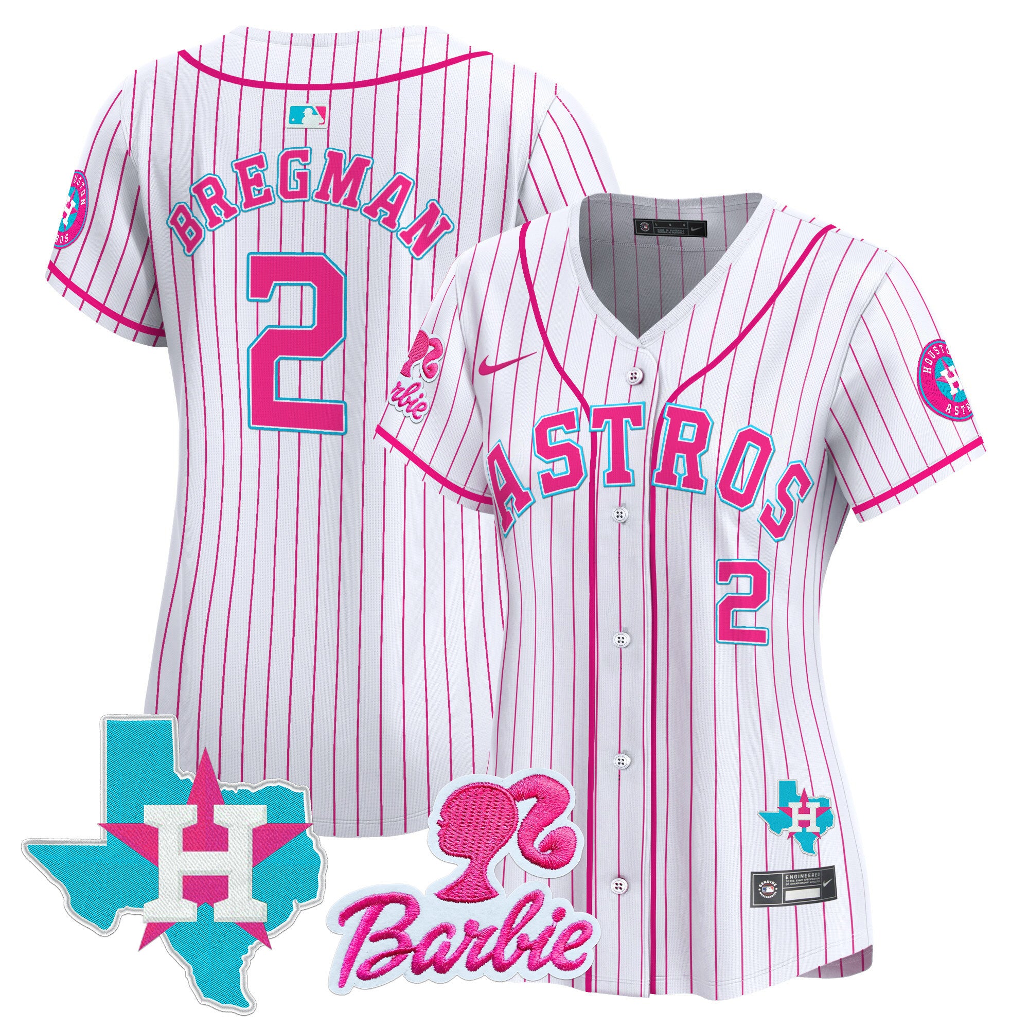 Women's Astros Barbie Patch Vapor Premier Limited Jersey - All Stitched - Pink Stripe, Alex Bregman