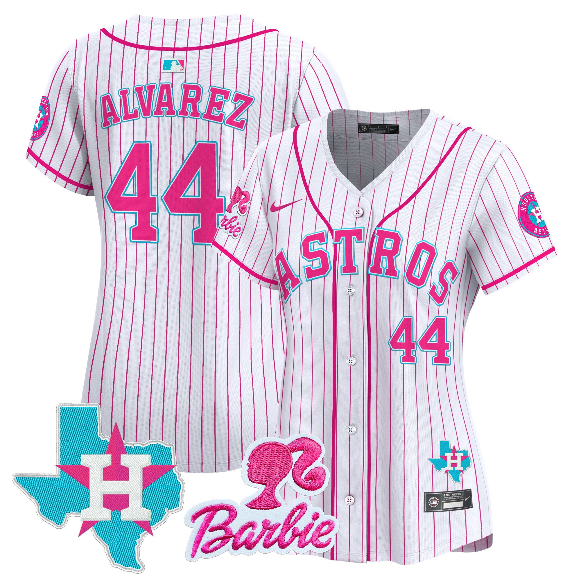 Women's Astros Barbie Patch Vapor Premier Limited Jersey - All Stitched - Pink Stripe, Yordan Álvarez