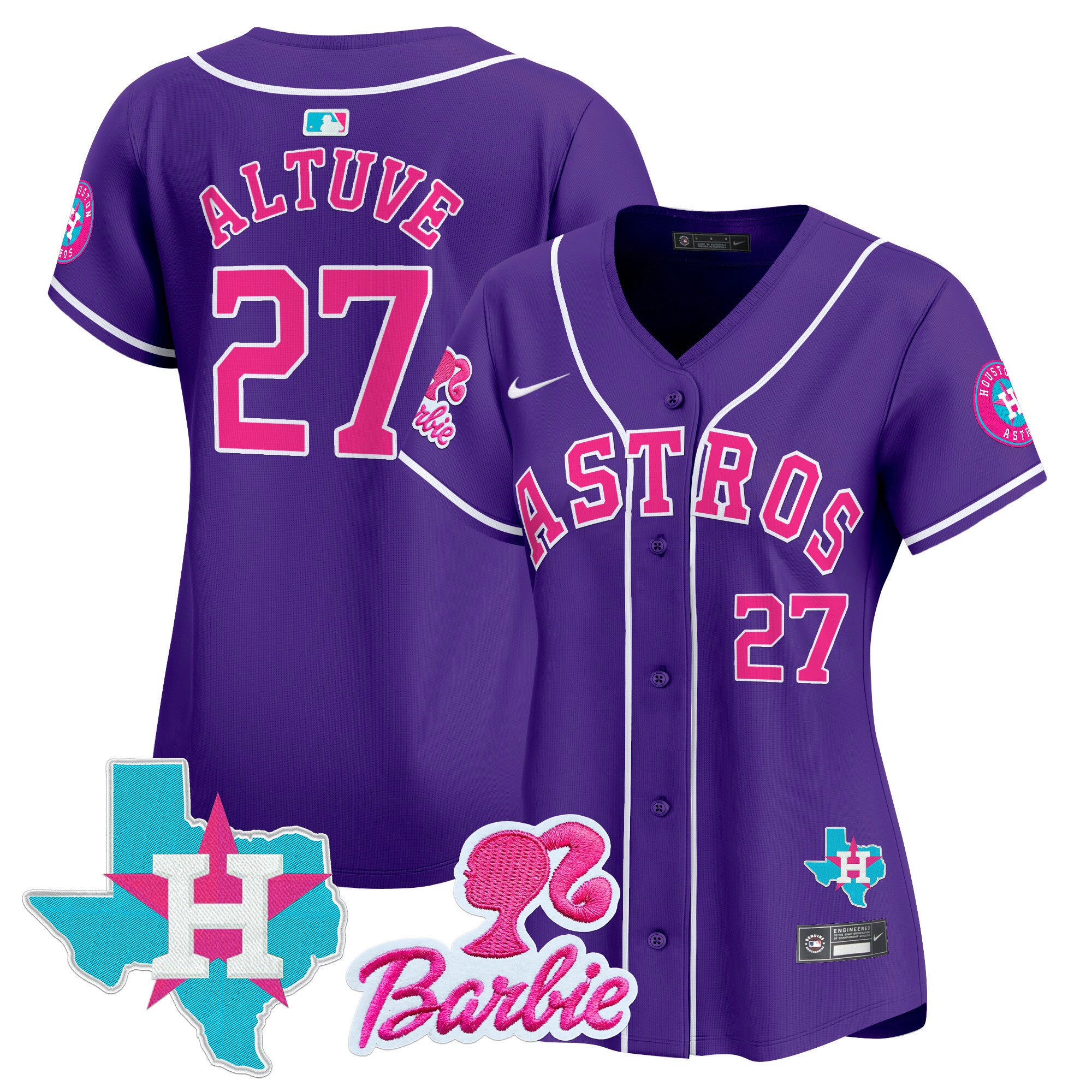 Women's Astros Barbie Patch Vapor Premier Limited Jersey - All Stitched - Purple, José Altuve