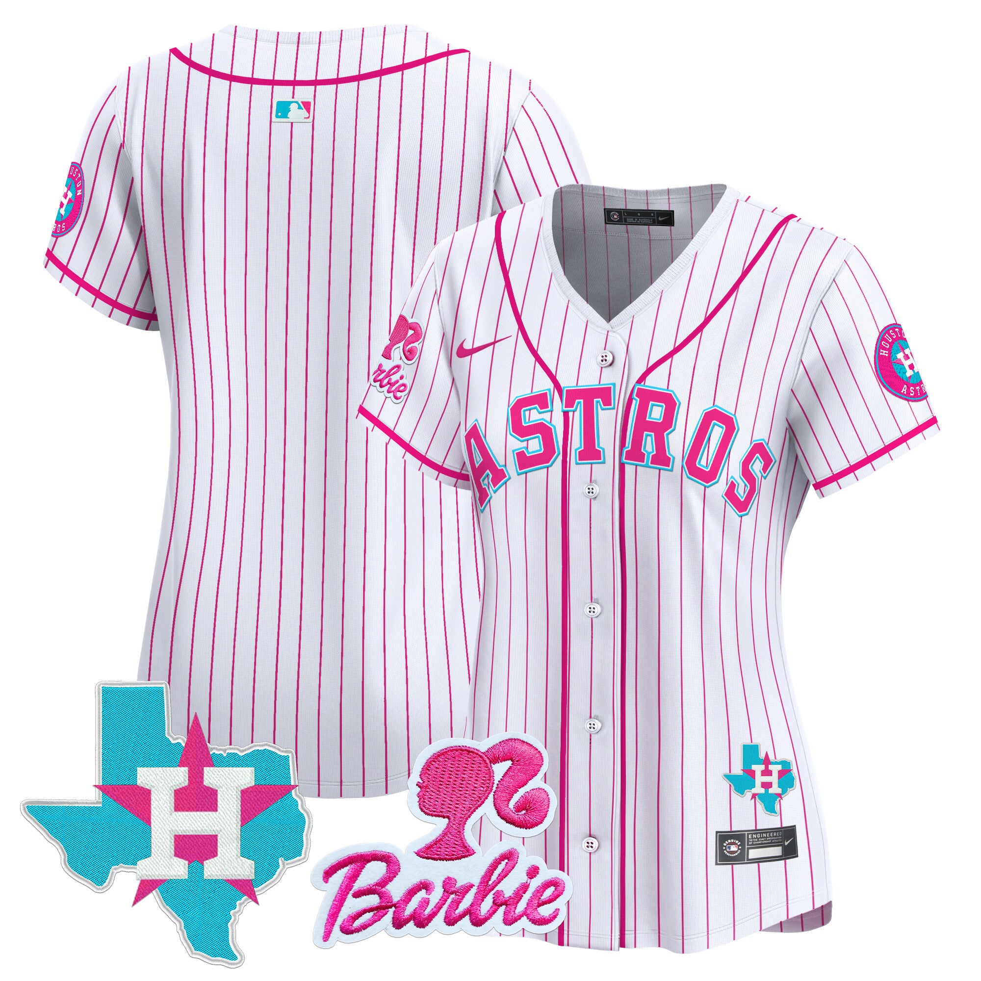 Women's Astros Barbie Patch Vapor Premier Limited Jersey - All Stitched - Pink Stripe, Team
