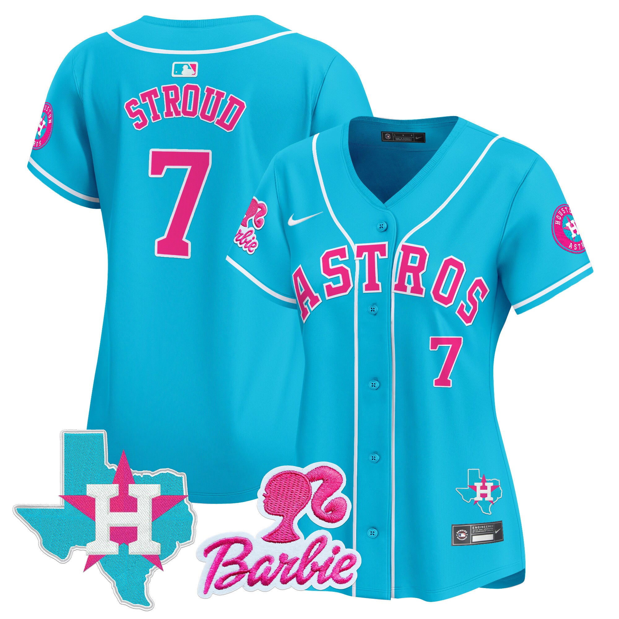 Women's Astros Barbie Patch Vapor Premier Limited Jersey - All Stitched - Light Blue, CJ Stroud
