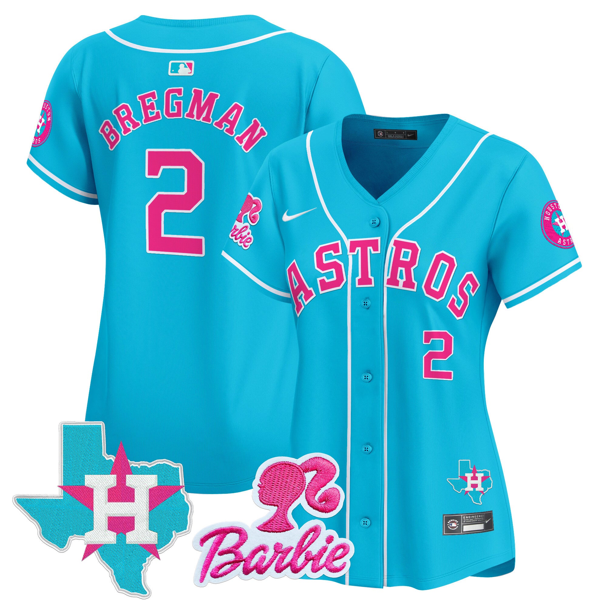 Women's Astros Barbie Patch Vapor Premier Limited Jersey - All Stitched - Light Blue, Alex Bregman