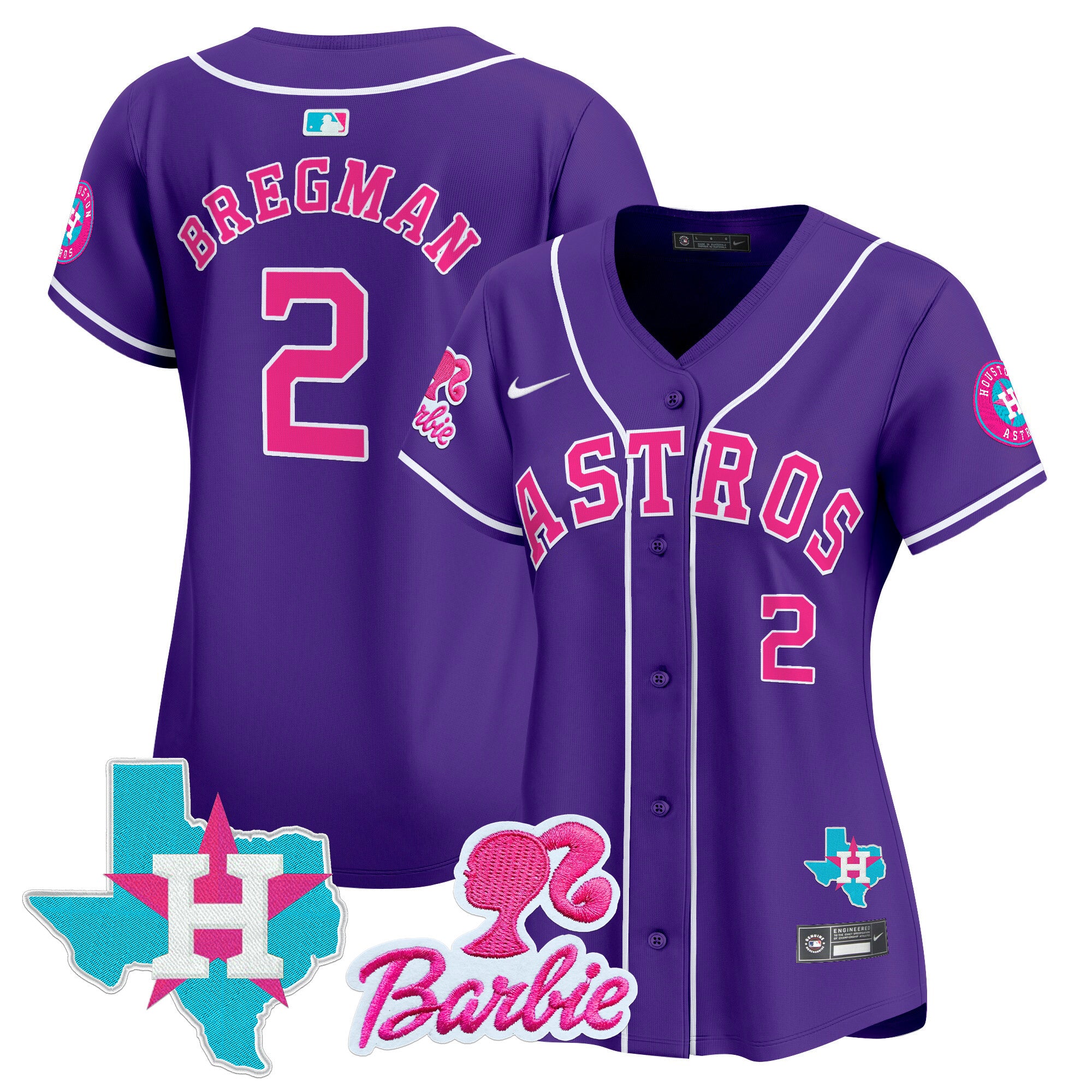 Women's Astros Barbie Patch Vapor Premier Limited Jersey - All Stitched - Purple, Alex Bregman