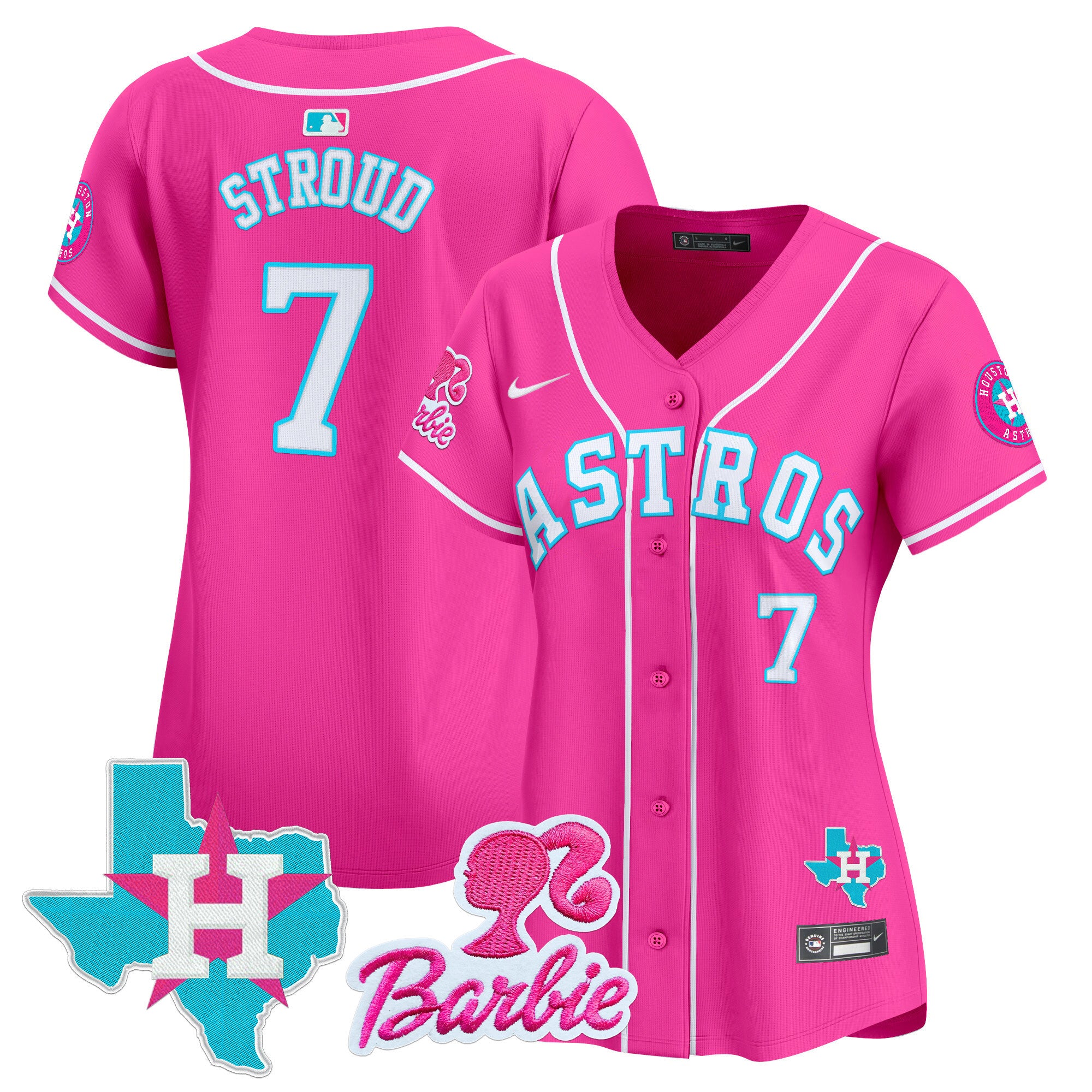 Women's Astros Barbie Patch Vapor Premier Limited Jersey - All Stitched - Pink, CJ Stroud