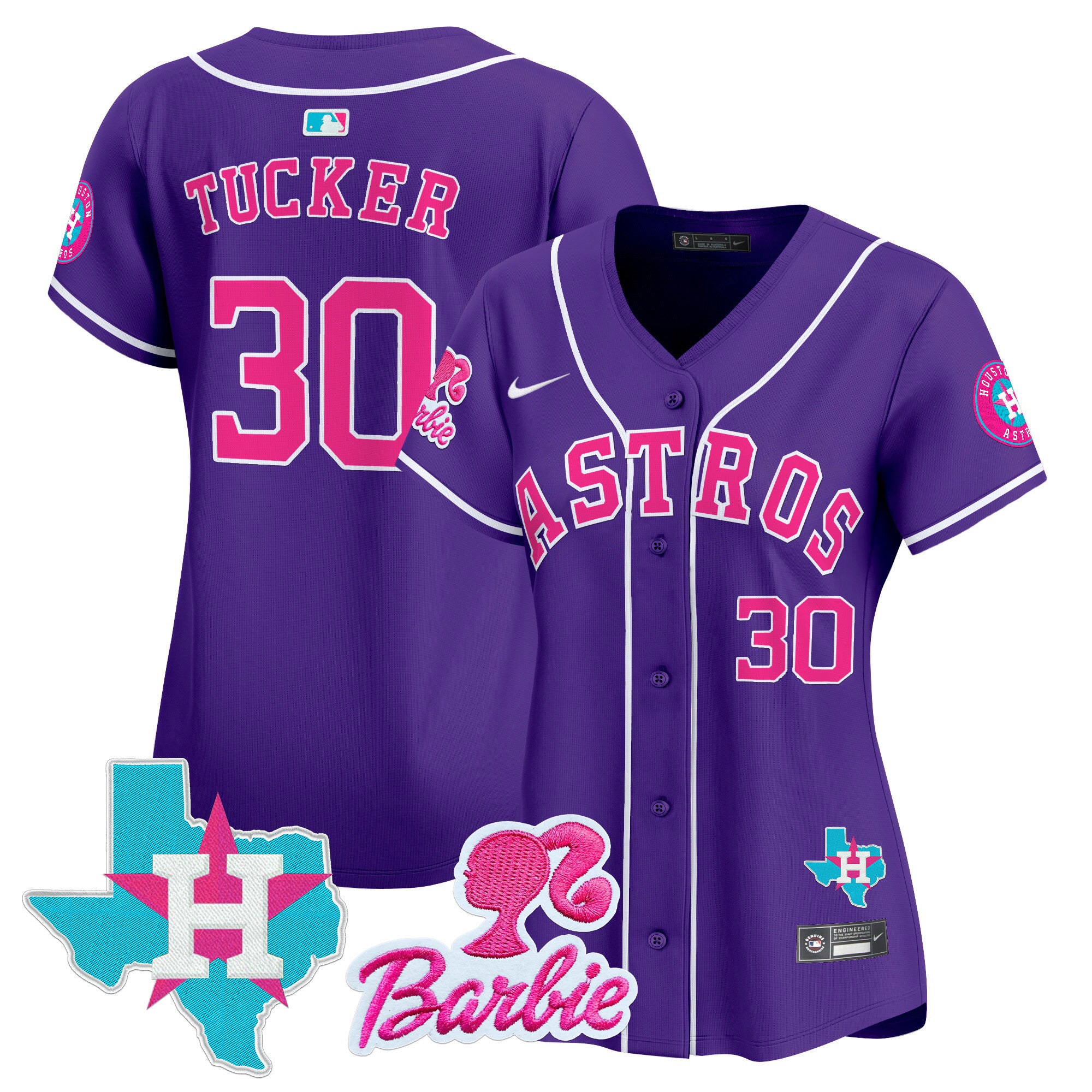 Women's Astros Barbie Patch Vapor Premier Limited Jersey - All Stitched - Purple, Kyle Tucker