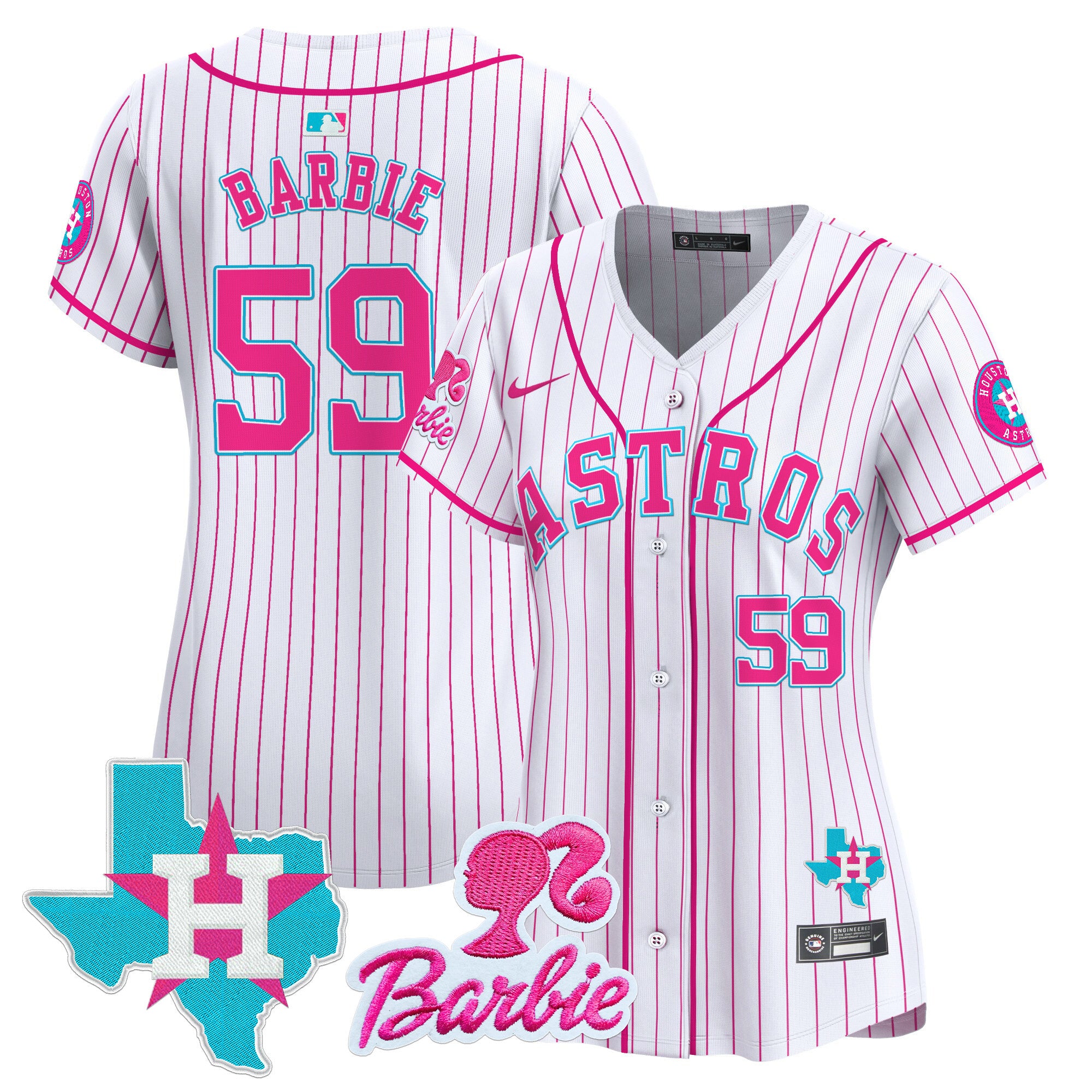Women's Astros Barbie Patch Vapor Premier Limited Jersey - All Stitched - Pink Stripe, Barbie