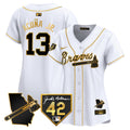 Women's Atlanta Braves 2024 Robinson & Georgia Patch Vapor Premier Limited Jersey - All Stitched - White Gold, Ronald Acuna Jr.