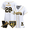 Women's Atlanta Braves 2024 Robinson & Georgia Patch Vapor Premier Limited Jersey - All Stitched - White Gold, Matt Olson