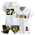 Women's Atlanta Braves 2024 Robinson & Georgia Patch Vapor Premier Limited Jersey - All Stitched - White Gold, Austin Riley