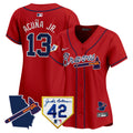 Women's Atlanta Braves 2024 Robinson & Georgia Patch Vapor Premier Limited Jersey - All Stitched - Red, Ronald Acuna Jr.