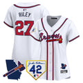 Women's Atlanta Braves 2024 Robinson & Georgia Patch Vapor Premier Limited Jersey - All Stitched - White, Austin Riley