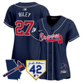 Women's Atlanta Braves 2024 Robinson & Georgia Patch Vapor Premier Limited Jersey - All Stitched - Navy, Austin Riley