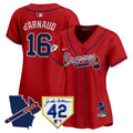 Women's Atlanta Braves 2024 Robinson & Georgia Patch Vapor Premier Limited Jersey - All Stitched - Red, Travis D'Arnaud