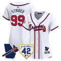 Women's Atlanta Braves 2024 Robinson & Georgia Patch Vapor Premier Limited Jersey - All Stitched - White, Spencer Strider